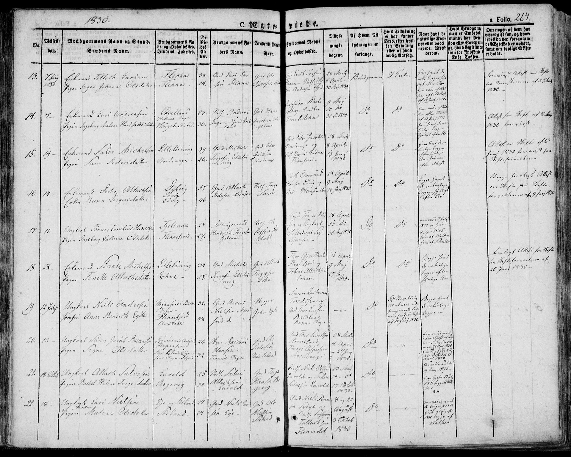 Flekkefjord sokneprestkontor, AV/SAK-1111-0012/F/Fa/Fac/L0003: Parish register (official) no. A 3, 1826-1841, p. 264