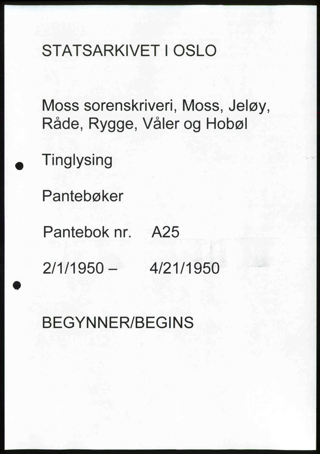 Moss sorenskriveri, SAO/A-10168: Mortgage book no. A25, 1950-1950