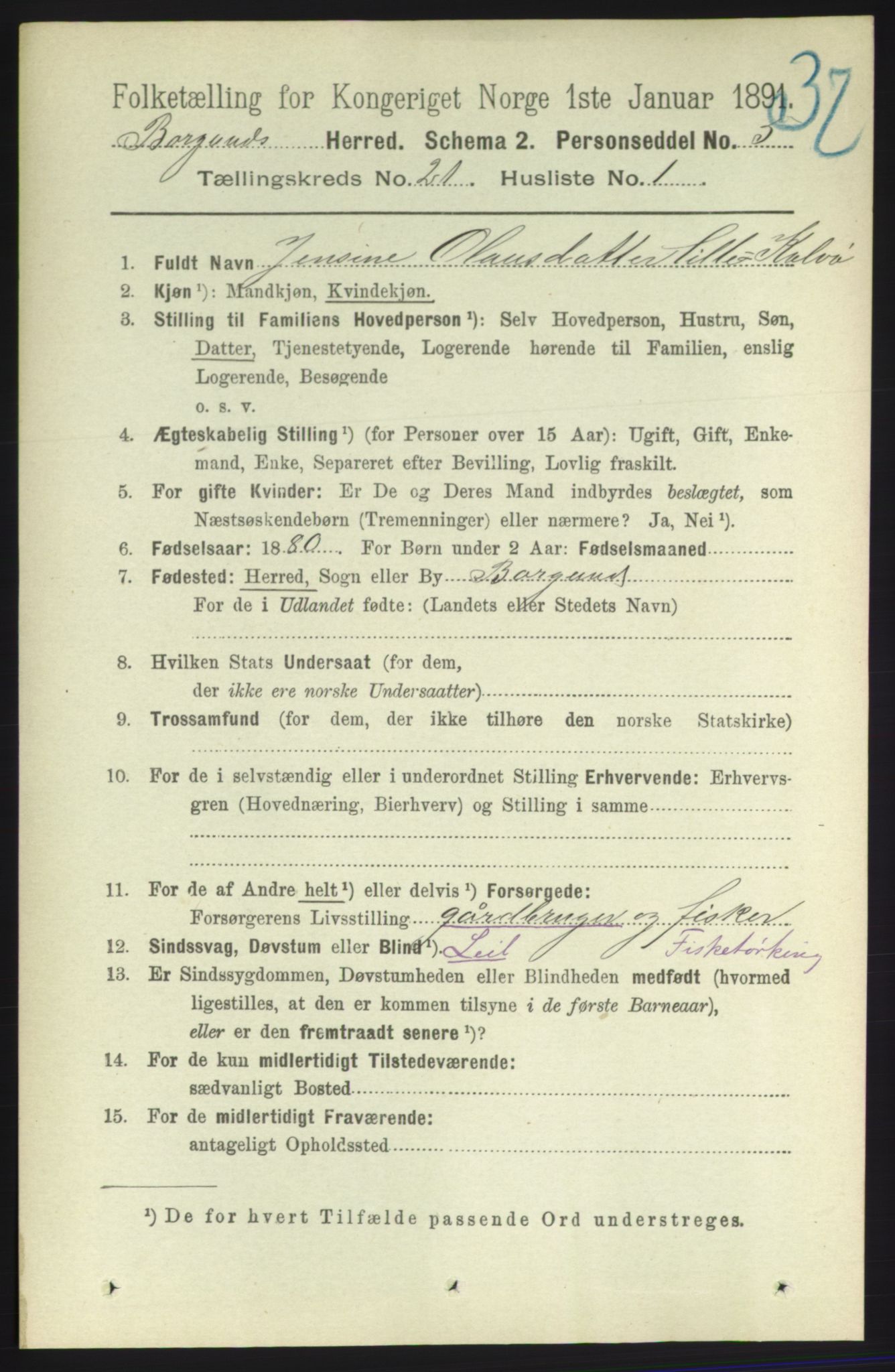 RA, 1891 census for 1531 Borgund, 1891, p. 6346