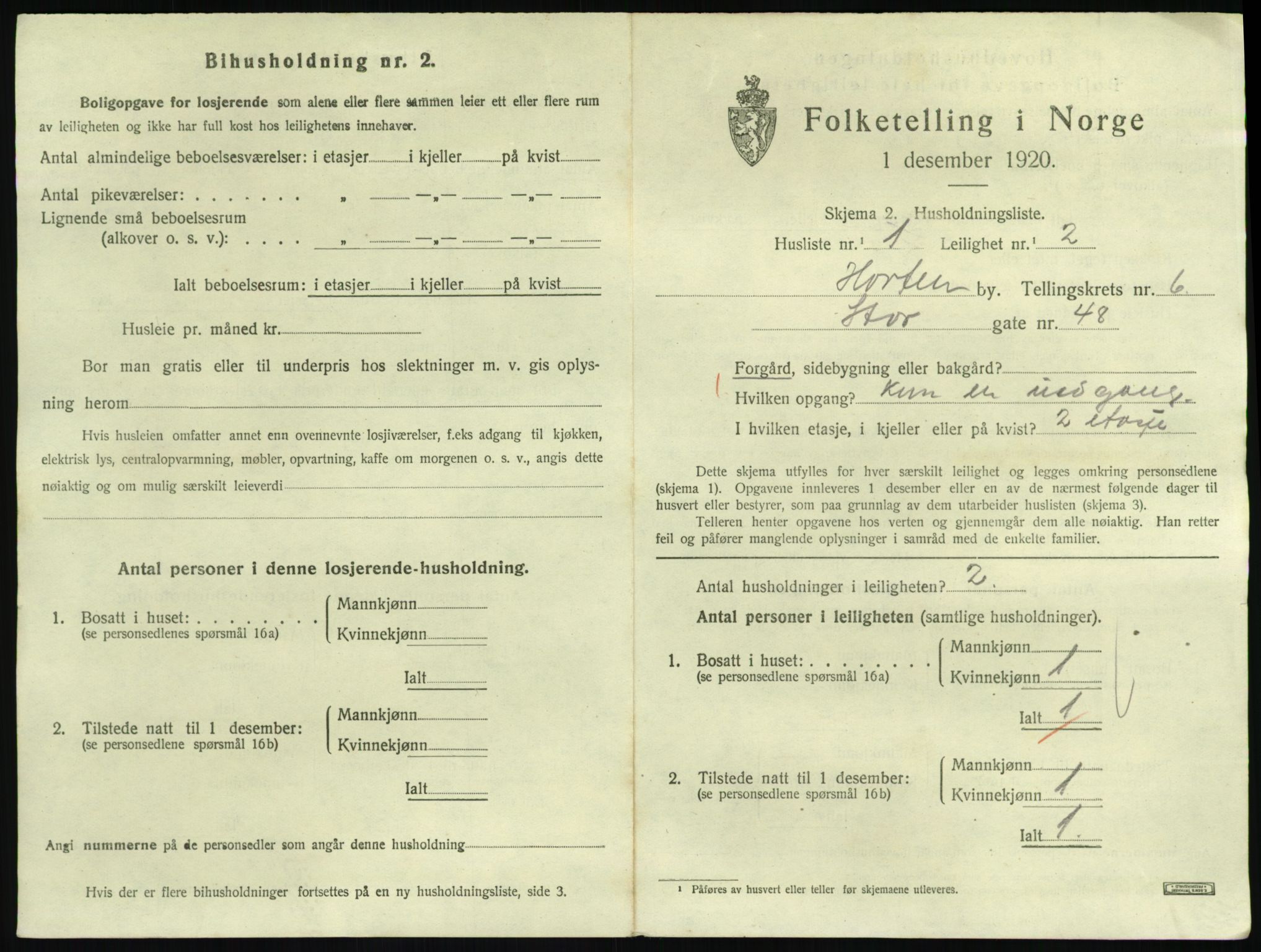 SAKO, 1920 census for Horten, 1920, p. 6307