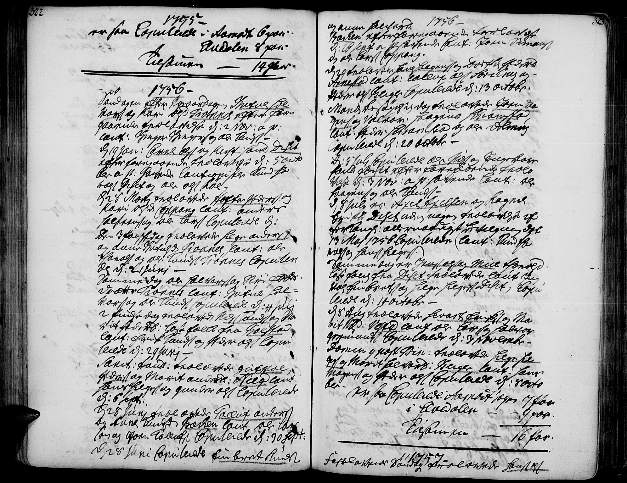 Åmot prestekontor, Hedmark, AV/SAH-PREST-056/H/Ha/Haa/L0002: Parish register (official) no. 2, 1734-1779, p. 322-323