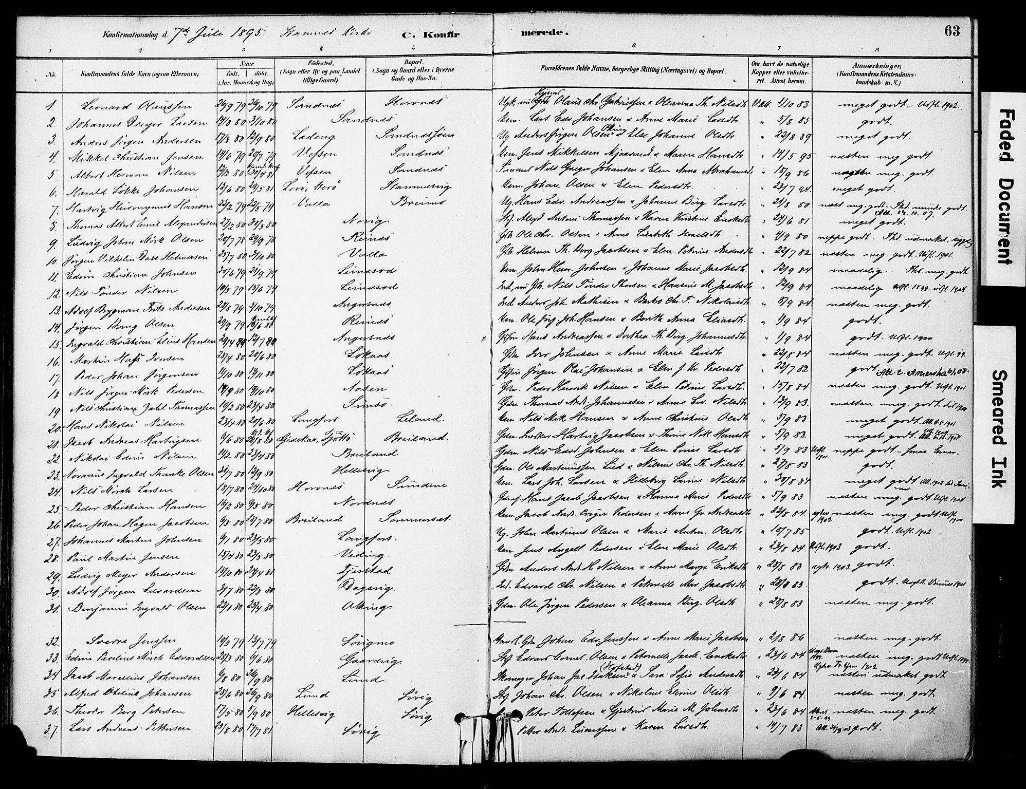 Ministerialprotokoller, klokkerbøker og fødselsregistre - Nordland, AV/SAT-A-1459/830/L0450: Parish register (official) no. 830A14, 1879-1896, p. 63