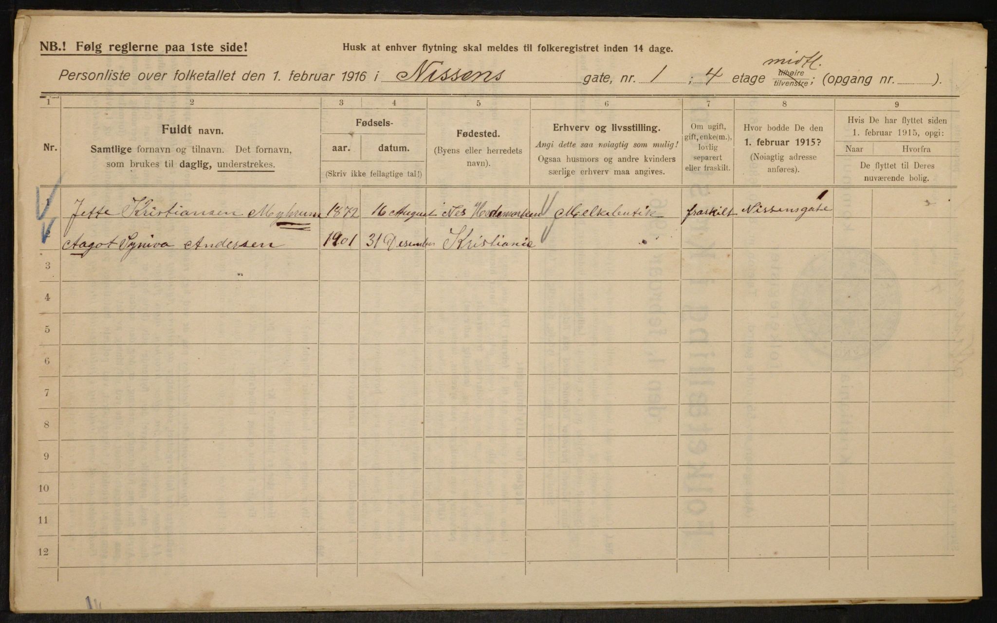 OBA, Municipal Census 1916 for Kristiania, 1916, p. 72915