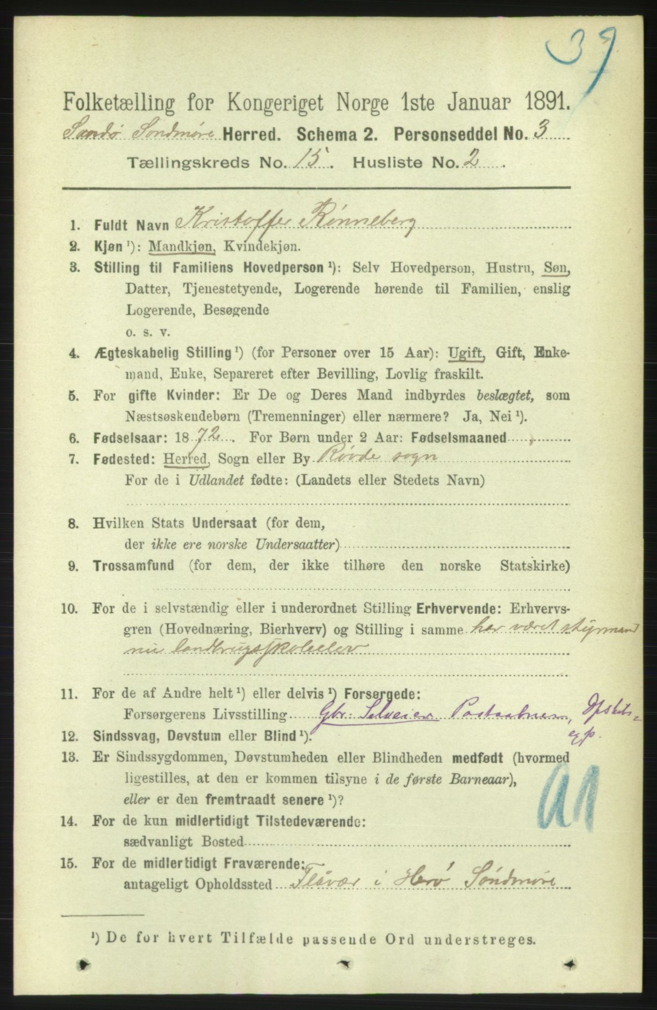 RA, 1891 census for 1514 Sande, 1891, p. 3018