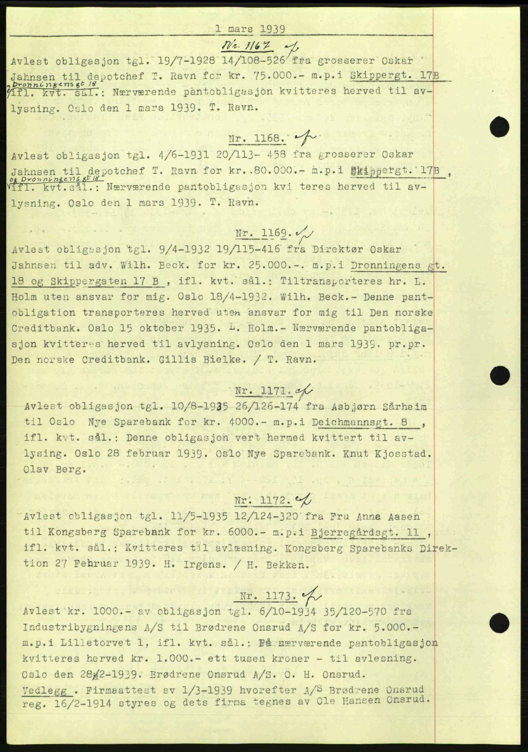 Oslo byskriverembete, AV/SAO-A-10227/G/Gb/Gbb/Gbbe/L0003: Mortgage book no. VB12, 1938-1940, Diary no: : 1167/1939