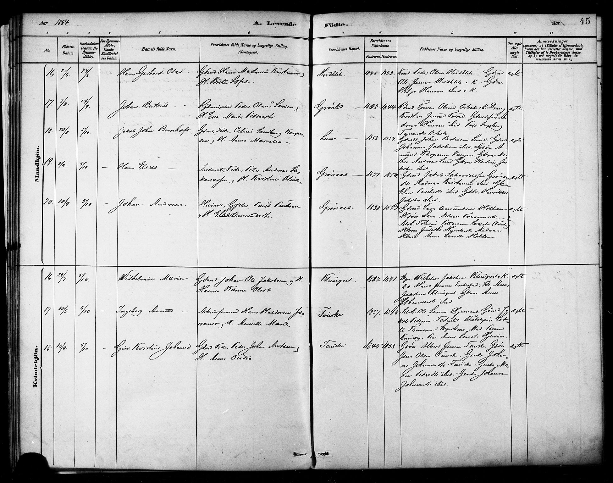 Ministerialprotokoller, klokkerbøker og fødselsregistre - Nordland, AV/SAT-A-1459/849/L0689: Parish register (official) no. 849A01, 1879-1889, p. 45