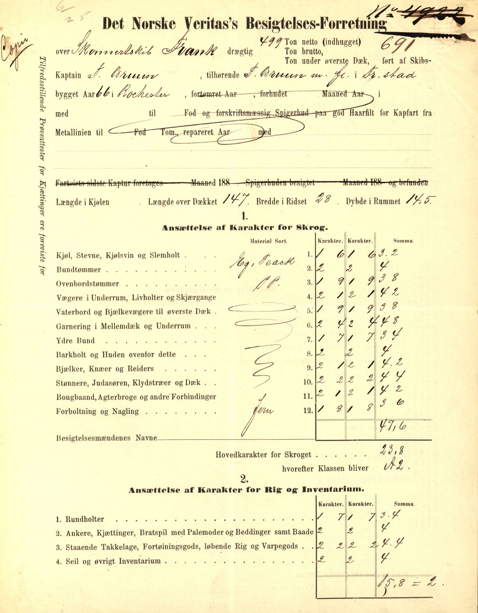 Pa 63 - Østlandske skibsassuranceforening, VEMU/A-1079/G/Ga/L0023/0002: Havaridokumenter / Flora, Frank, Freidig, Sophie, Wilhelmine, 1888, p. 14