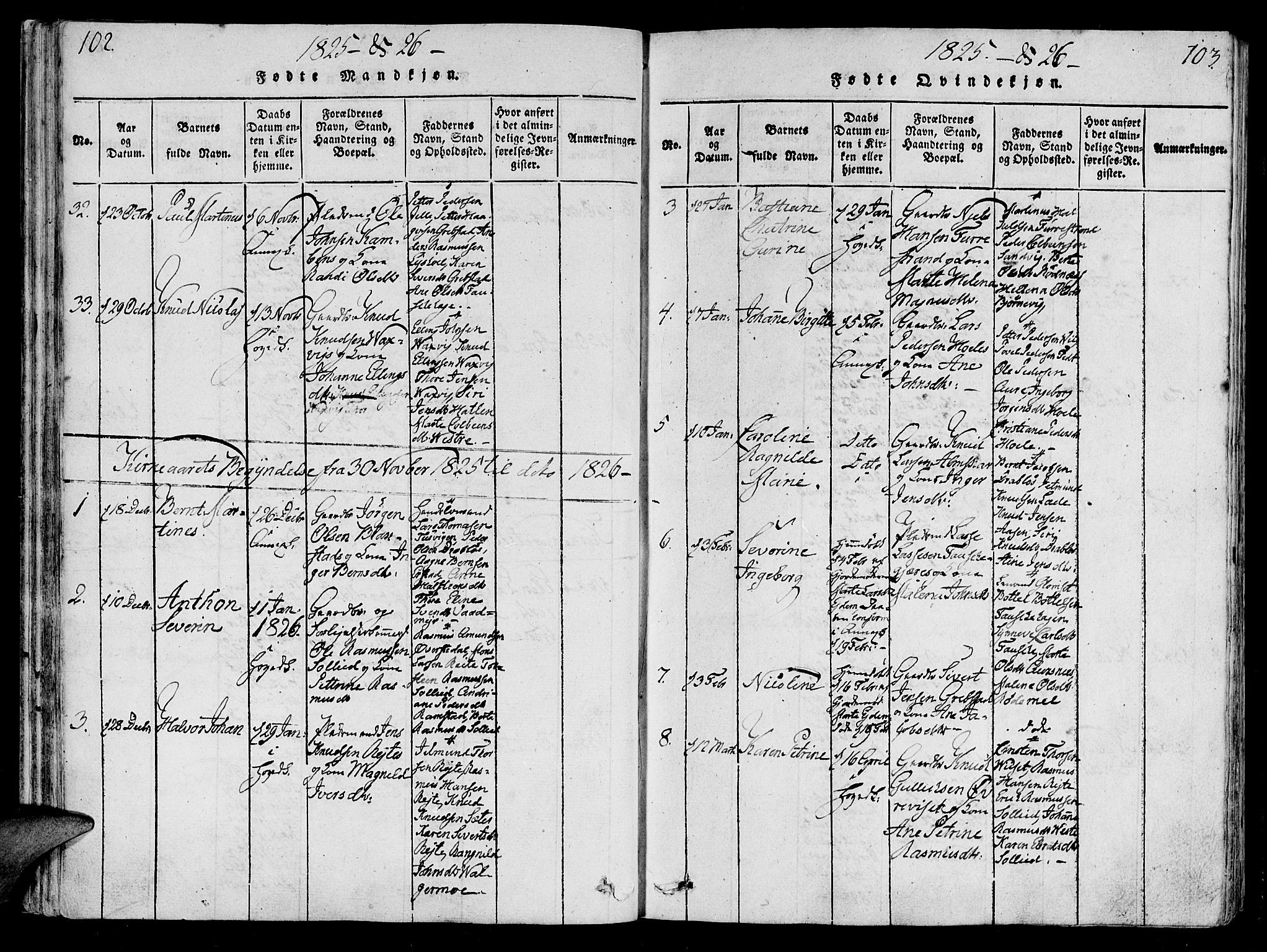 Ministerialprotokoller, klokkerbøker og fødselsregistre - Møre og Romsdal, SAT/A-1454/522/L0310: Parish register (official) no. 522A05, 1816-1832, p. 102-103