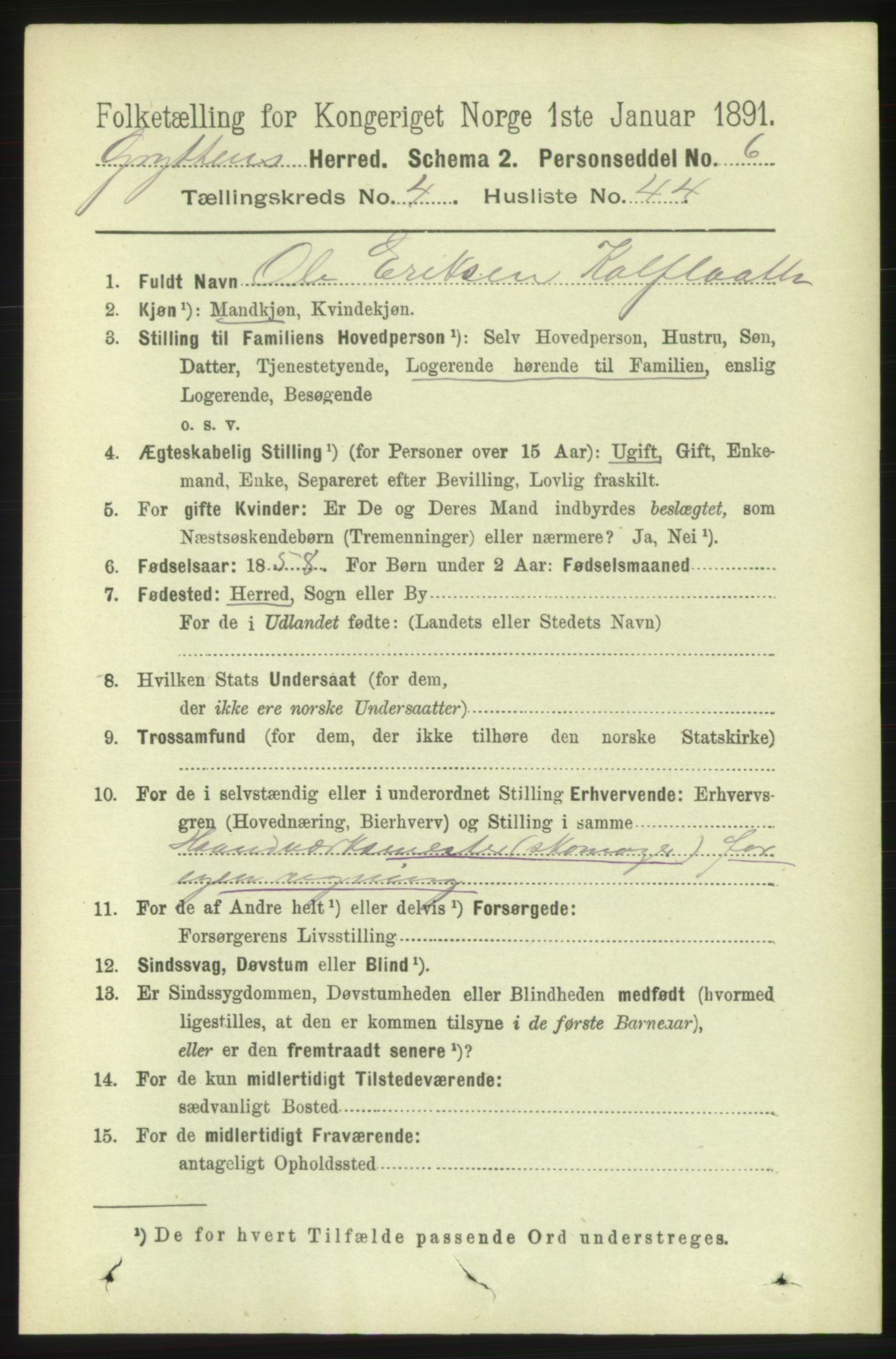 RA, 1891 census for 1539 Grytten, 1891, p. 1553