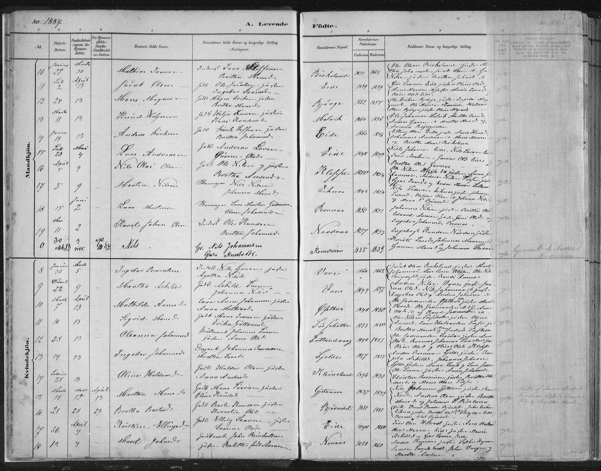 Hosanger sokneprestembete, SAB/A-75801/H/Hab: Parish register (copy) no. A 3 I, 1882-1903, p. 15