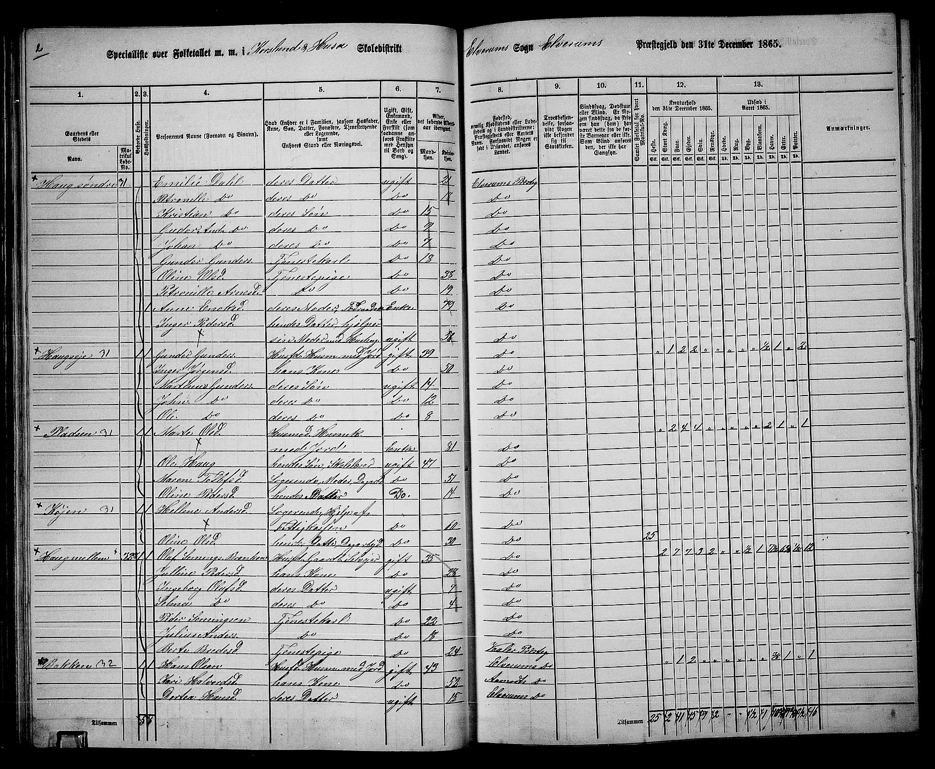 RA, 1865 census for Elverum, 1865, p. 52