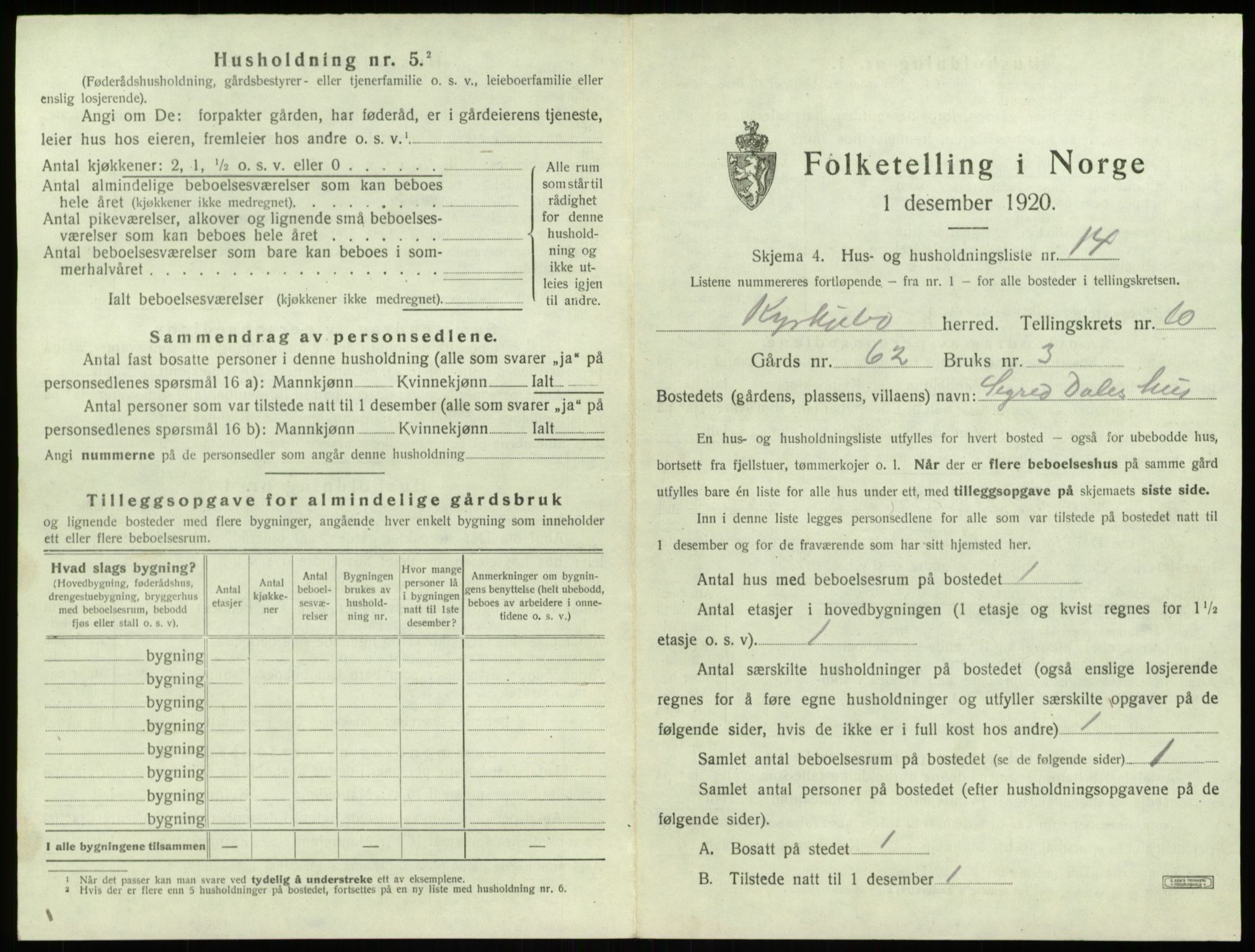 SAB, 1920 census for Kyrkjebø, 1920, p. 700