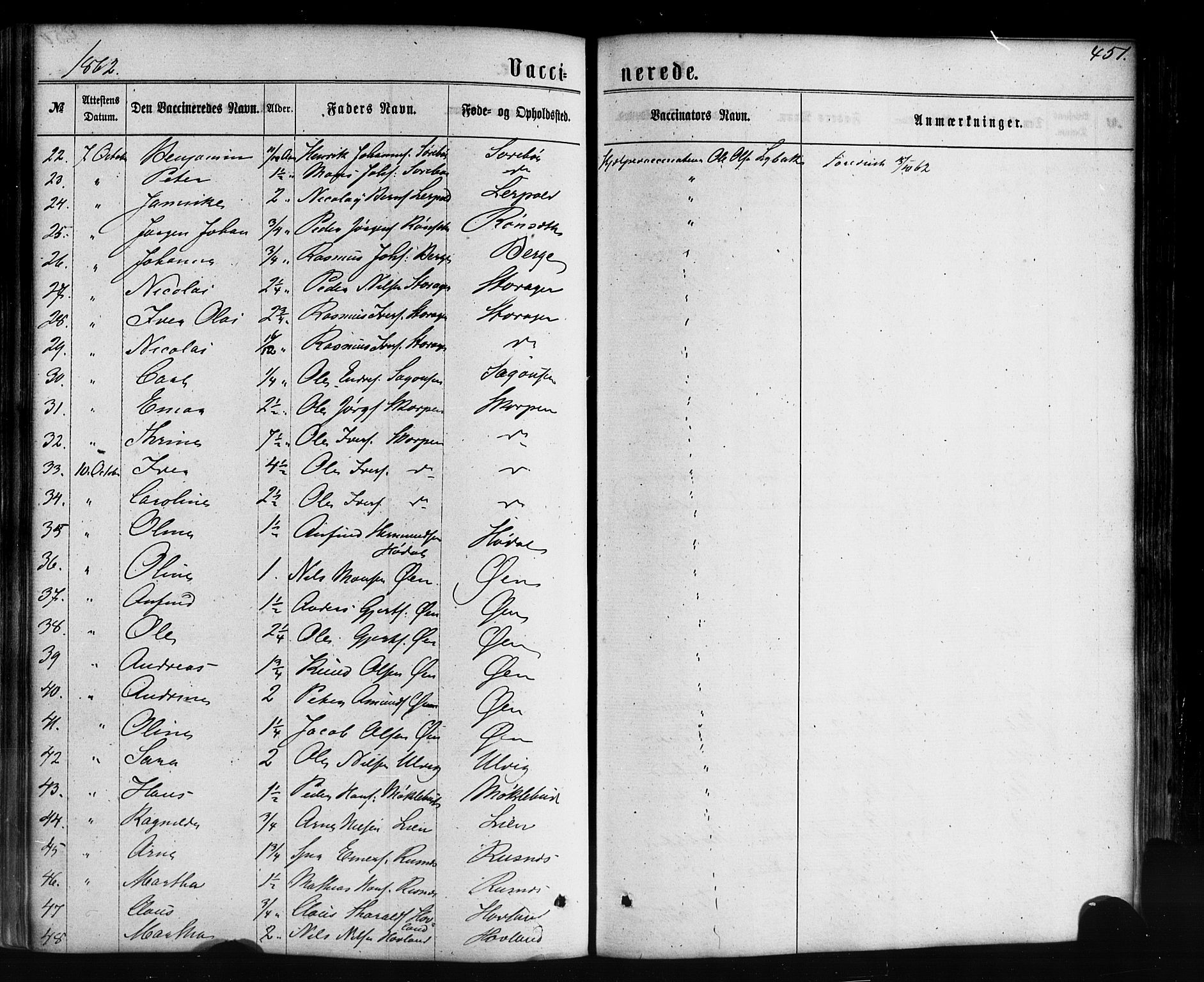 Hyllestad sokneprestembete, SAB/A-80401: Parish register (official) no. A 1, 1861-1886, p. 451