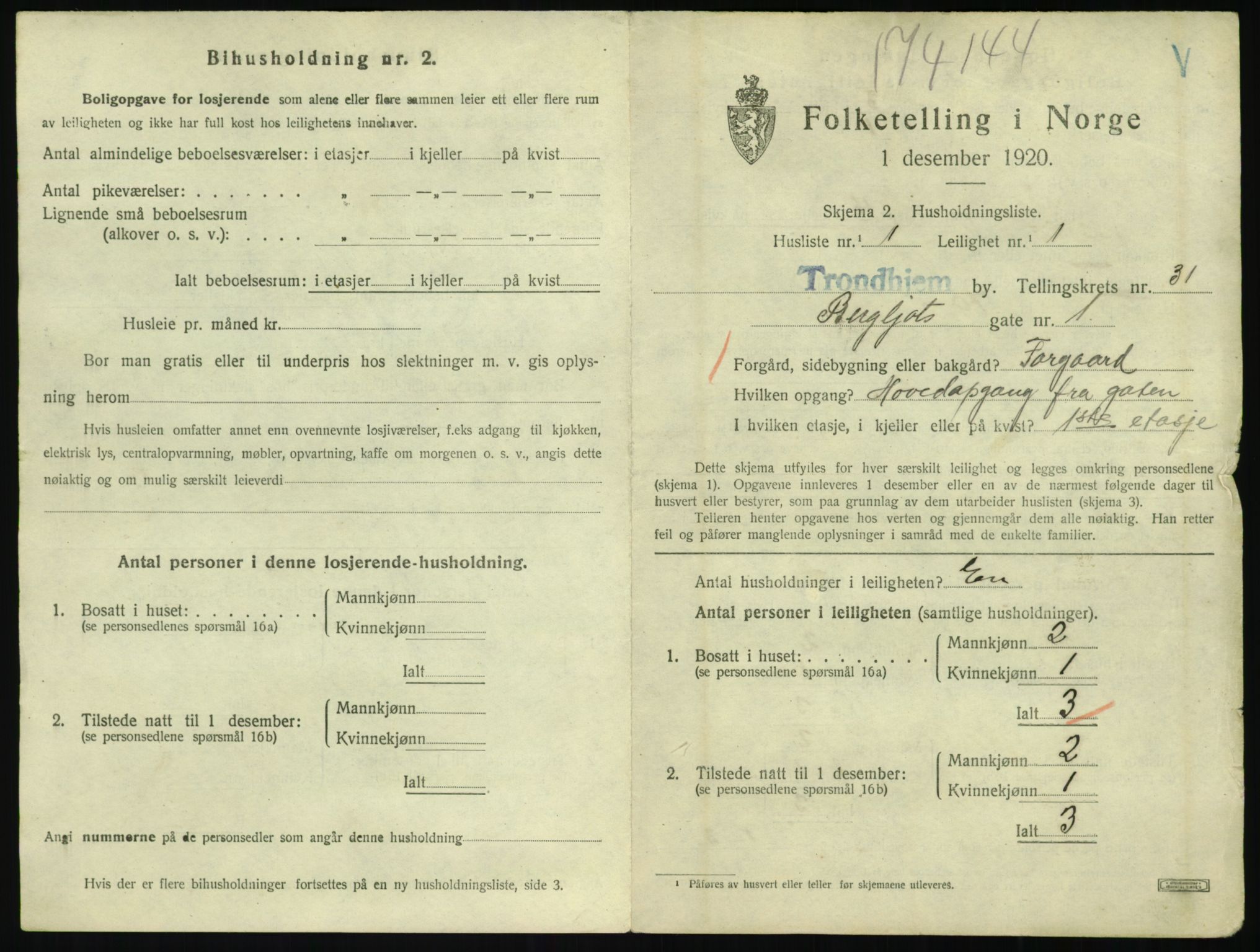 SAT, 1920 census for Trondheim, 1920, p. 17416