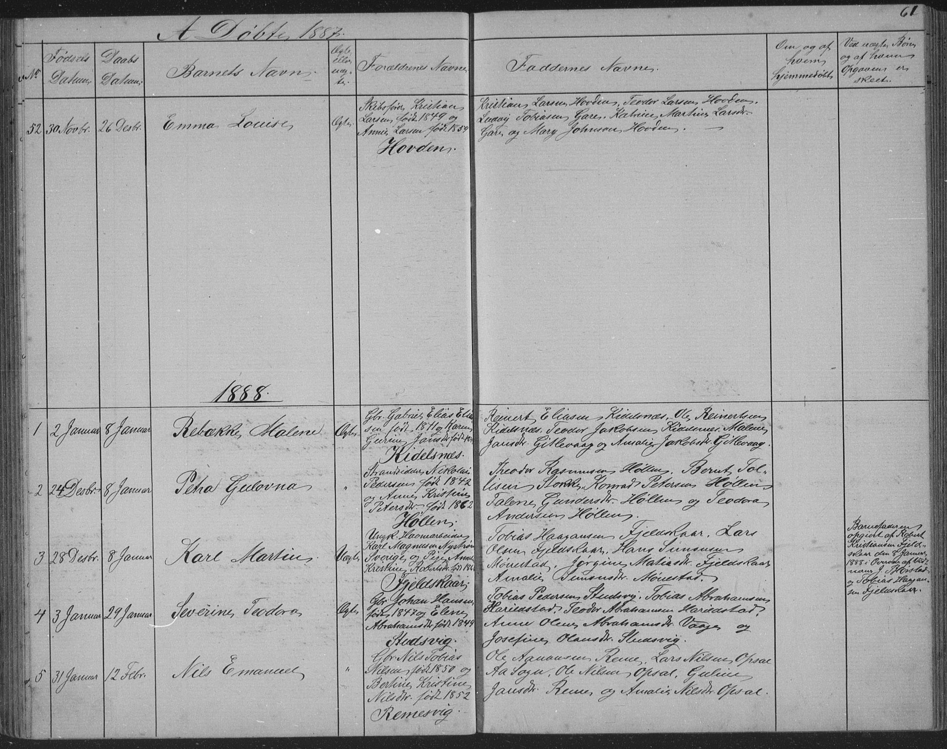 Sør-Audnedal sokneprestkontor, SAK/1111-0039/F/Fb/Fba/L0003: Parish register (copy) no. B 3, 1879-1893, p. 61