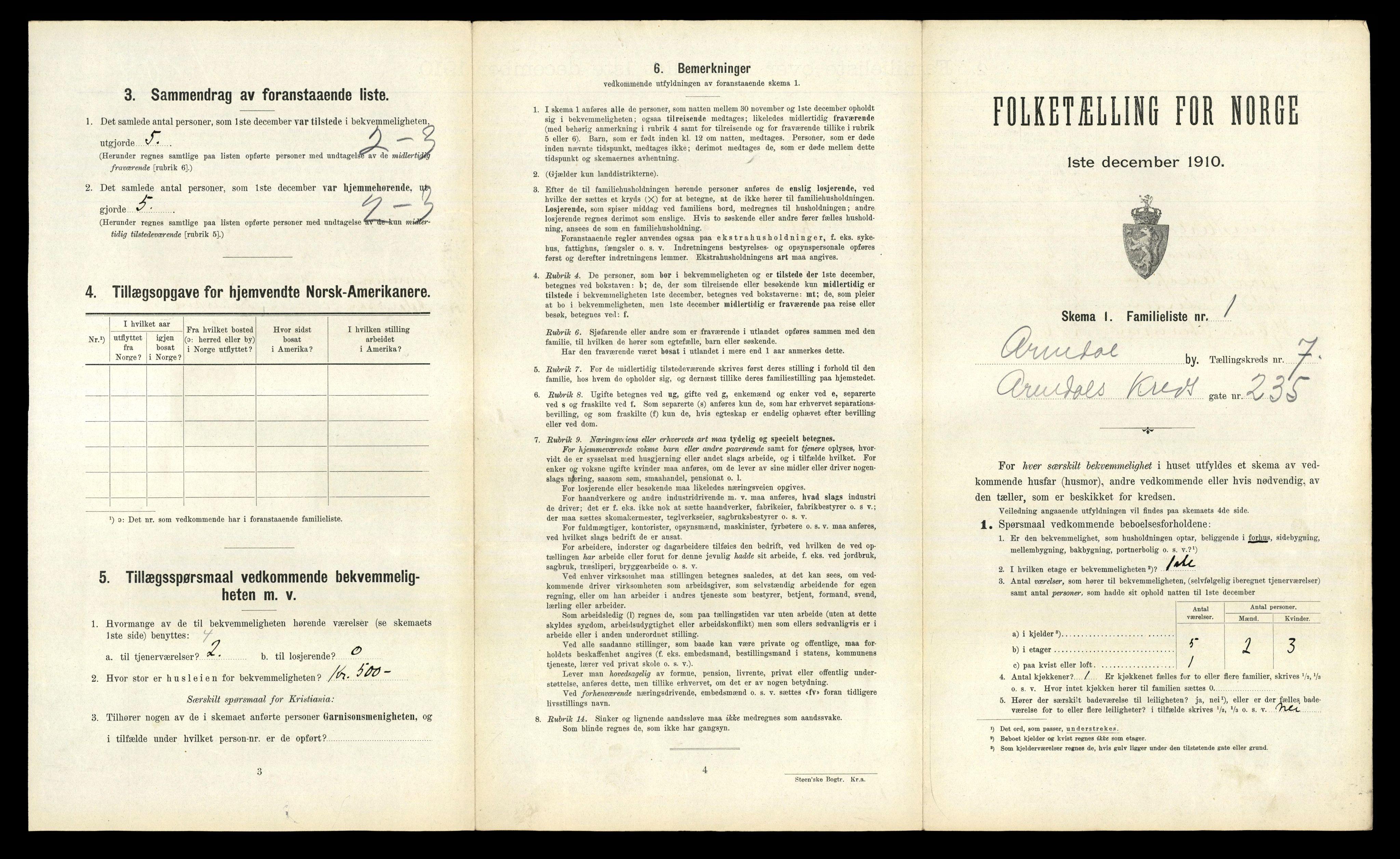 RA, 1910 census for Arendal, 1910, p. 2531