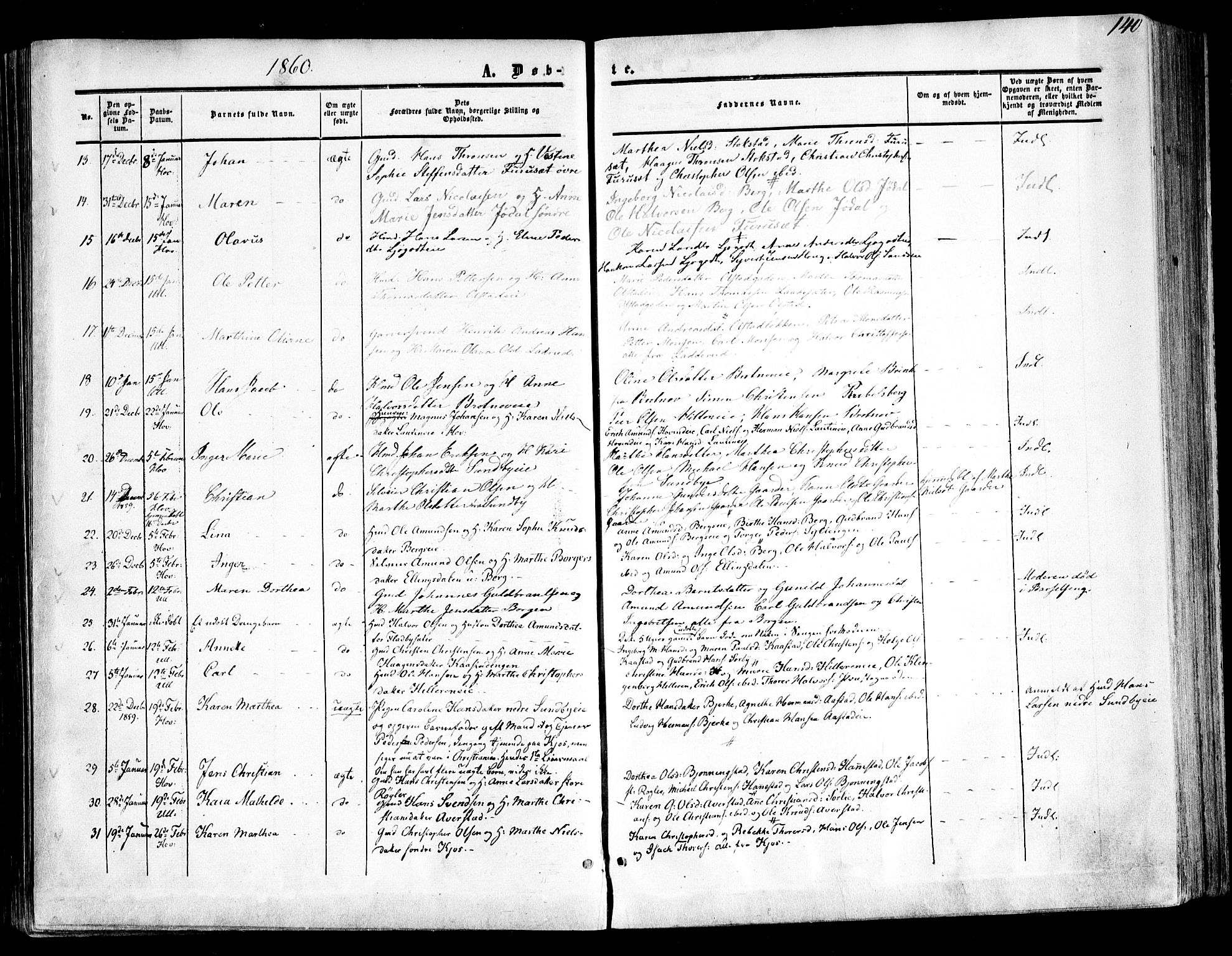 Ullensaker prestekontor Kirkebøker, AV/SAO-A-10236a/F/Fa/L0015.a: Parish register (official) no. I 15A, 1851-1862, p. 140