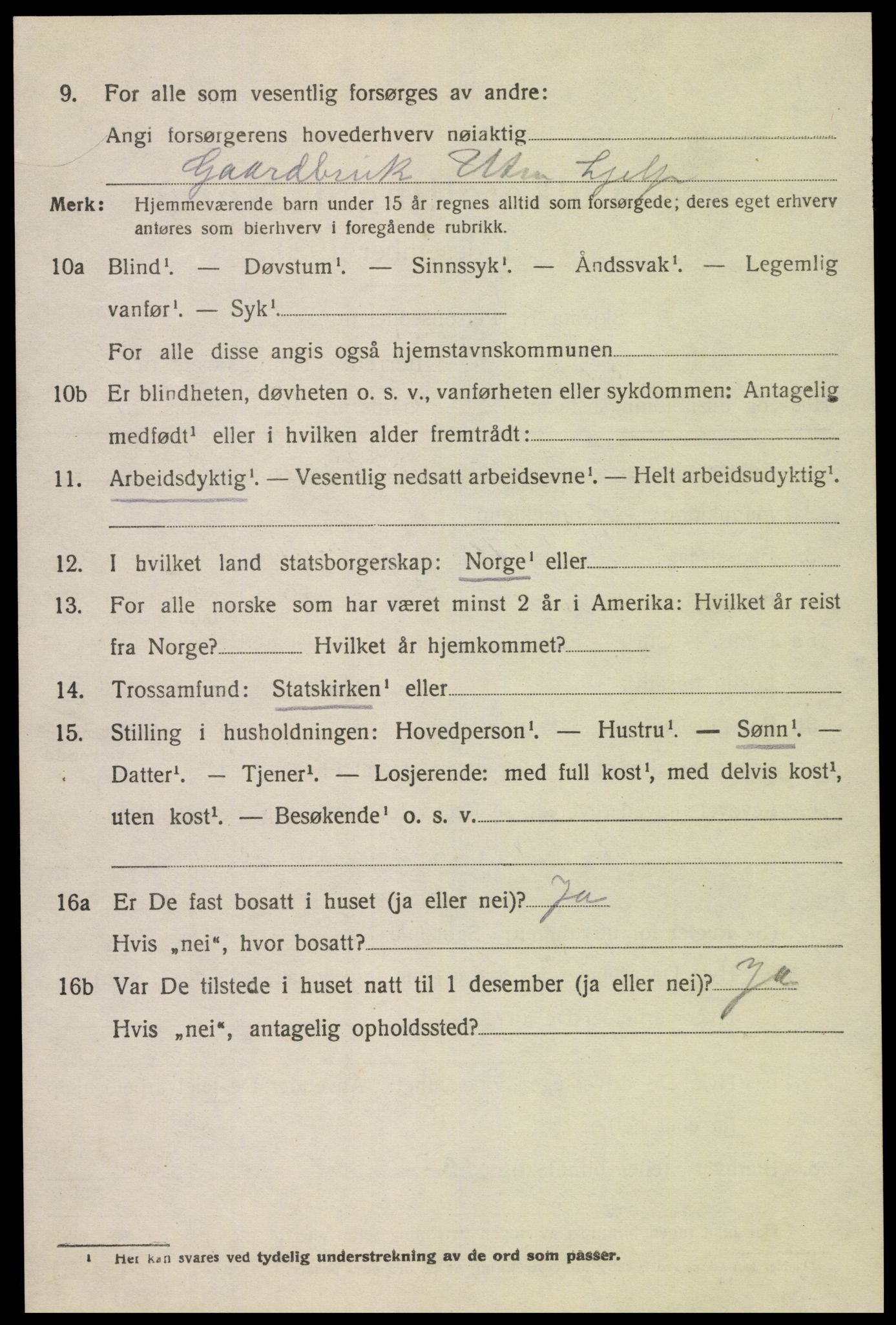 SAK, 1920 census for Gyland, 1920, p. 1043