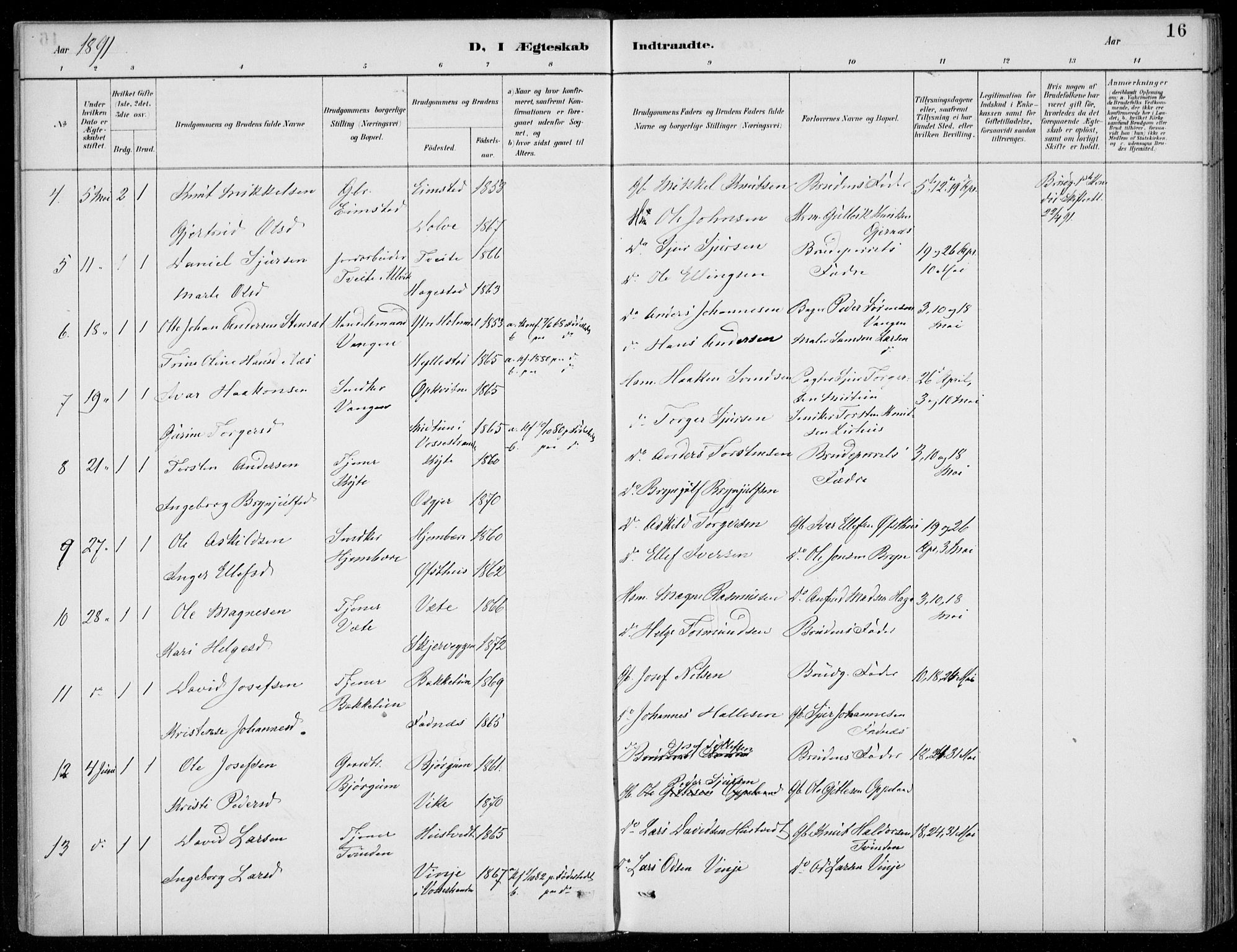 Voss sokneprestembete, AV/SAB-A-79001/H/Haa: Parish register (official) no. C  1, 1887-1915, p. 16