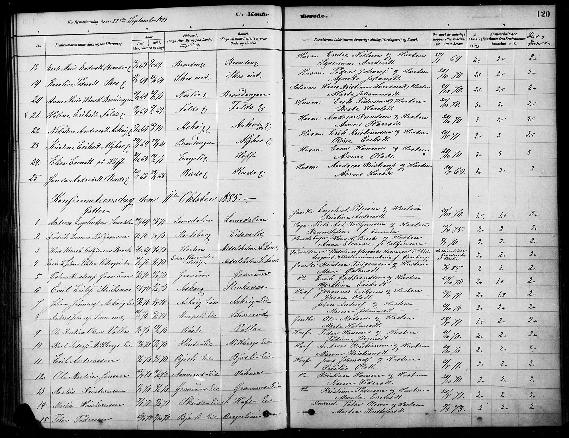 Søndre Land prestekontor, AV/SAH-PREST-122/K/L0003: Parish register (official) no. 3, 1878-1894, p. 120