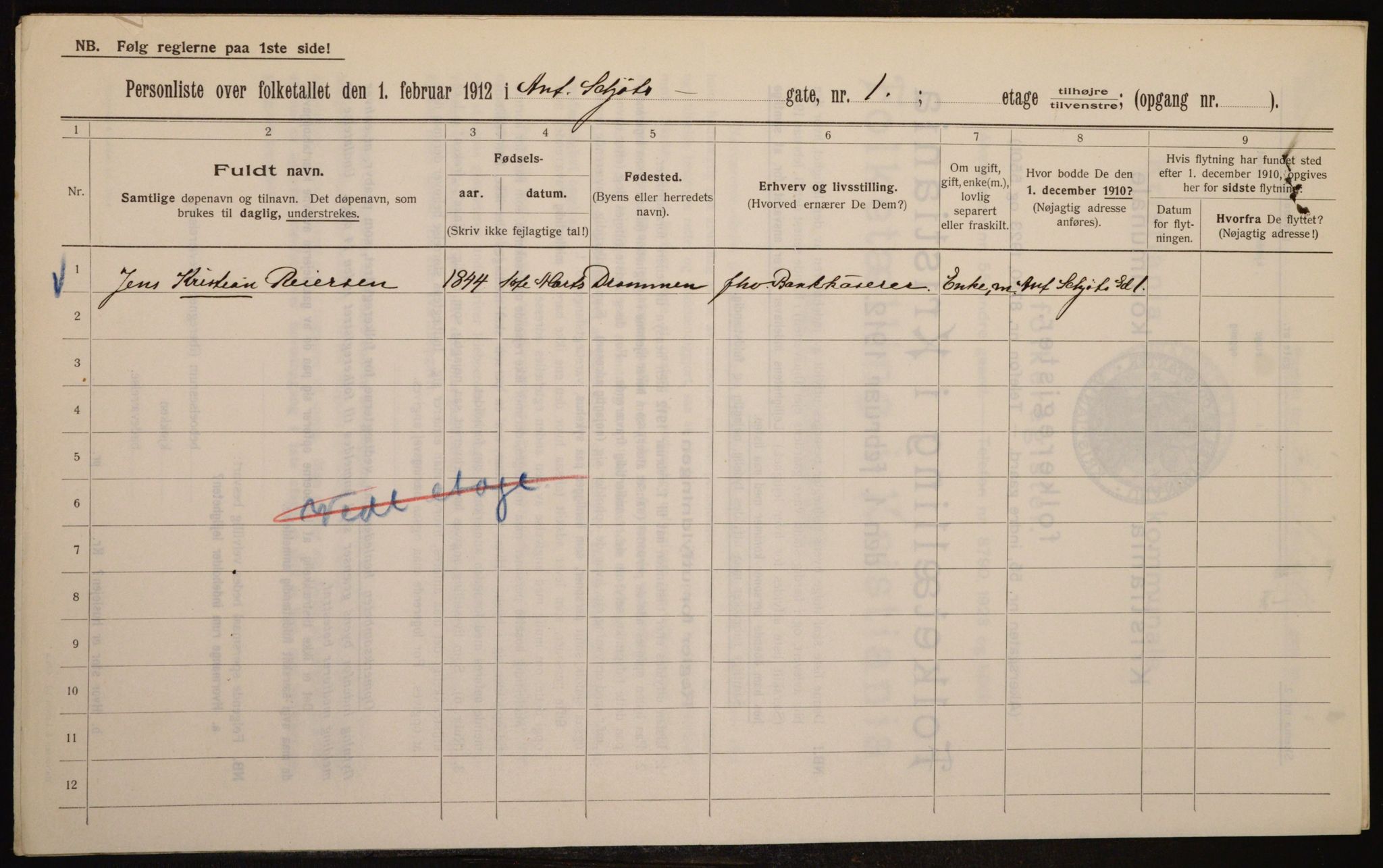 OBA, Municipal Census 1912 for Kristiania, 1912, p. 1260