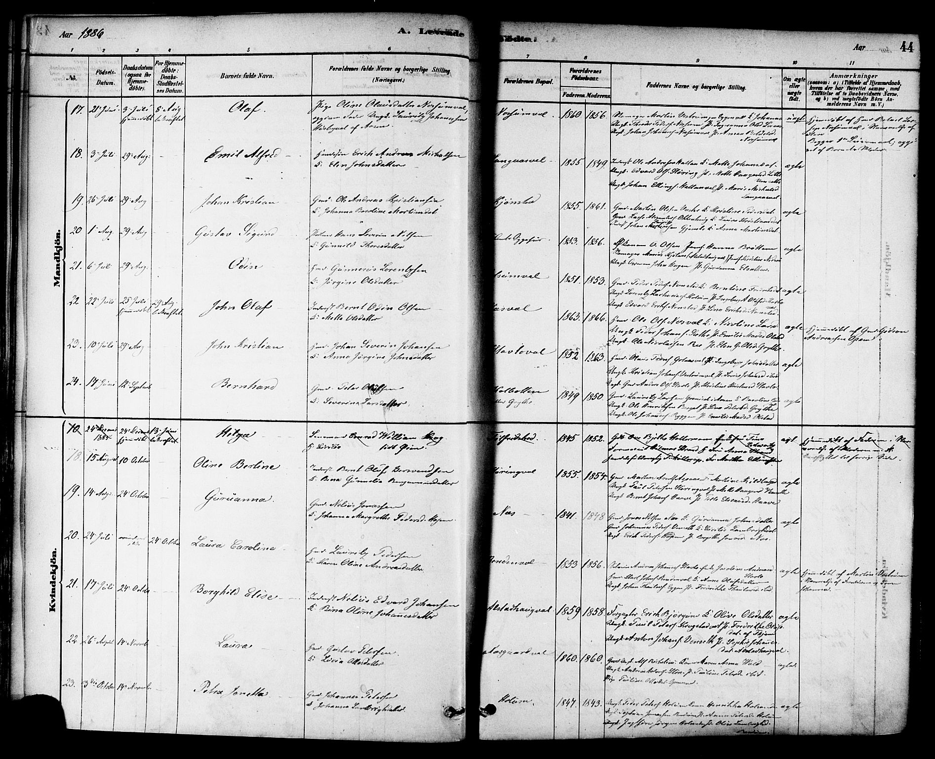 Ministerialprotokoller, klokkerbøker og fødselsregistre - Nord-Trøndelag, AV/SAT-A-1458/717/L0159: Parish register (official) no. 717A09, 1878-1898, p. 44