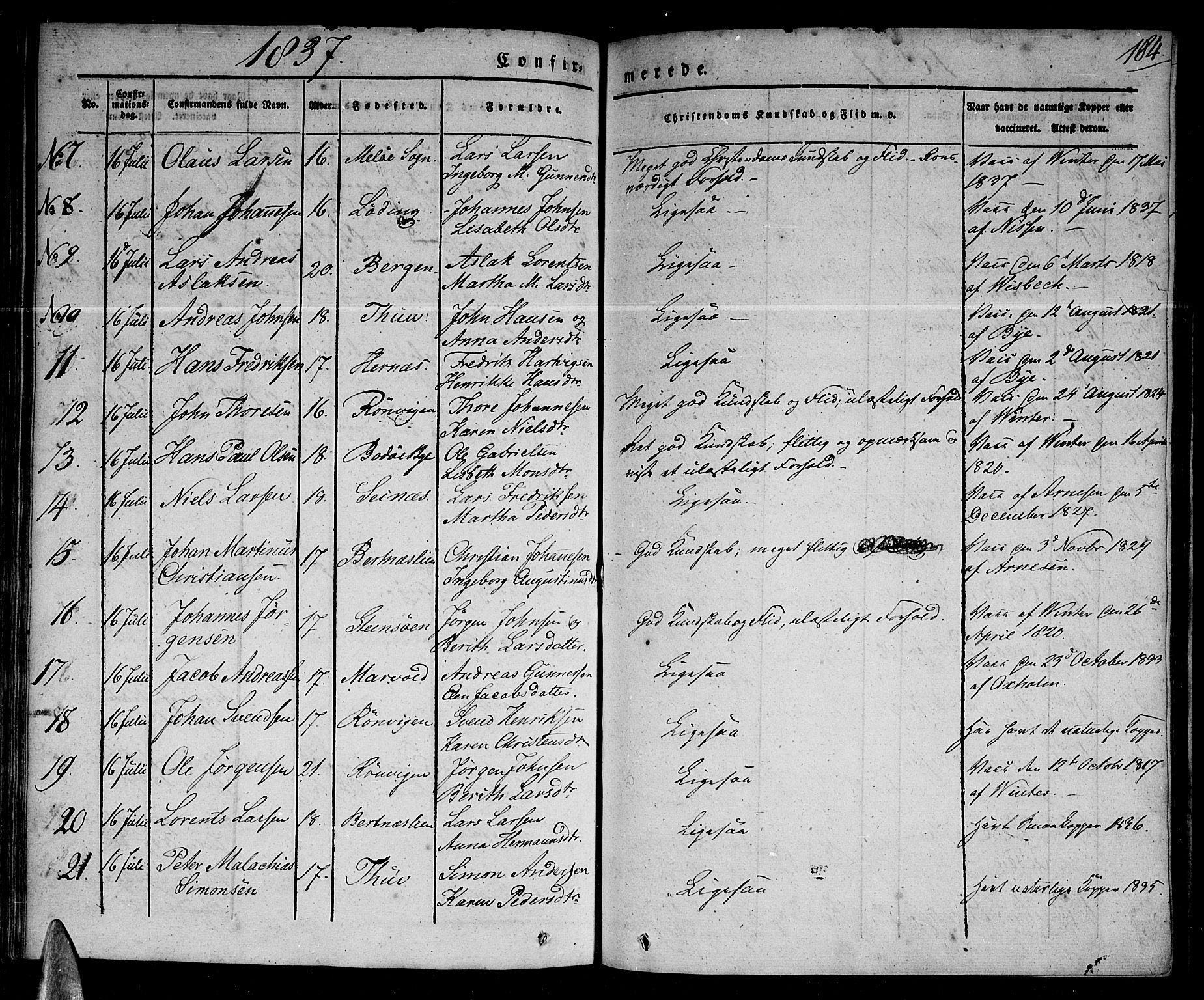 Ministerialprotokoller, klokkerbøker og fødselsregistre - Nordland, AV/SAT-A-1459/801/L0006: Parish register (official) no. 801A06, 1834-1845, p. 184