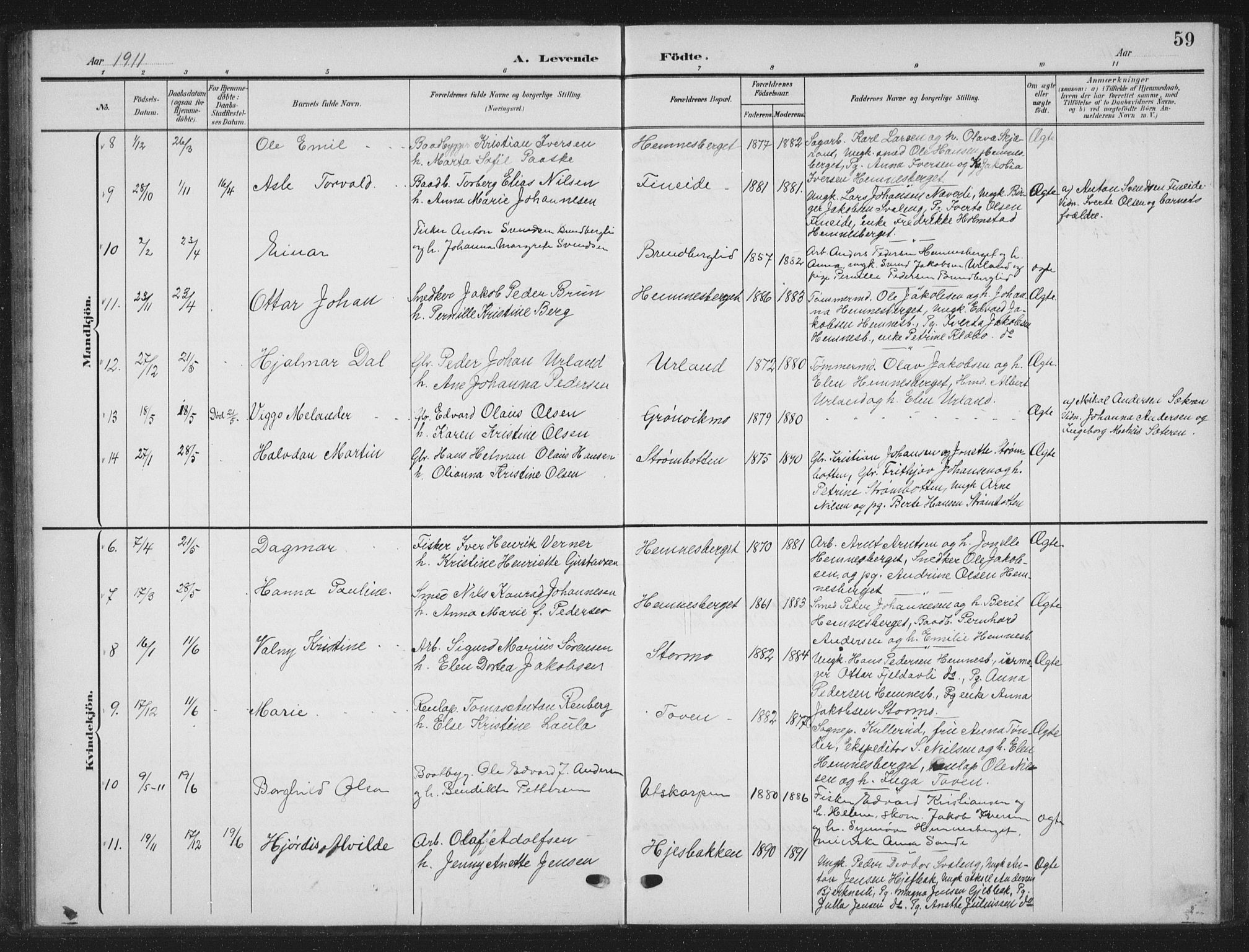 Ministerialprotokoller, klokkerbøker og fødselsregistre - Nordland, SAT/A-1459/825/L0370: Parish register (copy) no. 825C07, 1903-1923, p. 59
