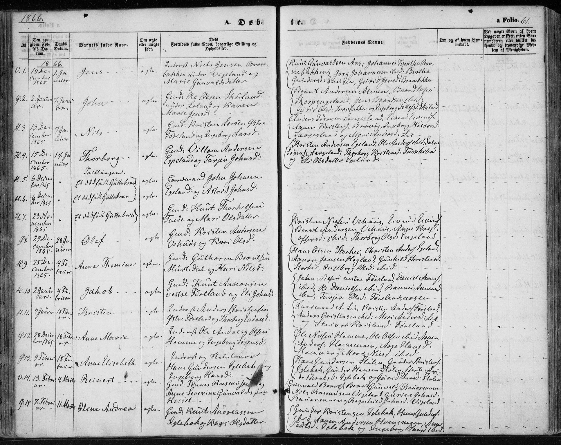 Vennesla sokneprestkontor, SAK/1111-0045/Fa/Fac/L0007: Parish register (official) no. A 7, 1855-1873, p. 61