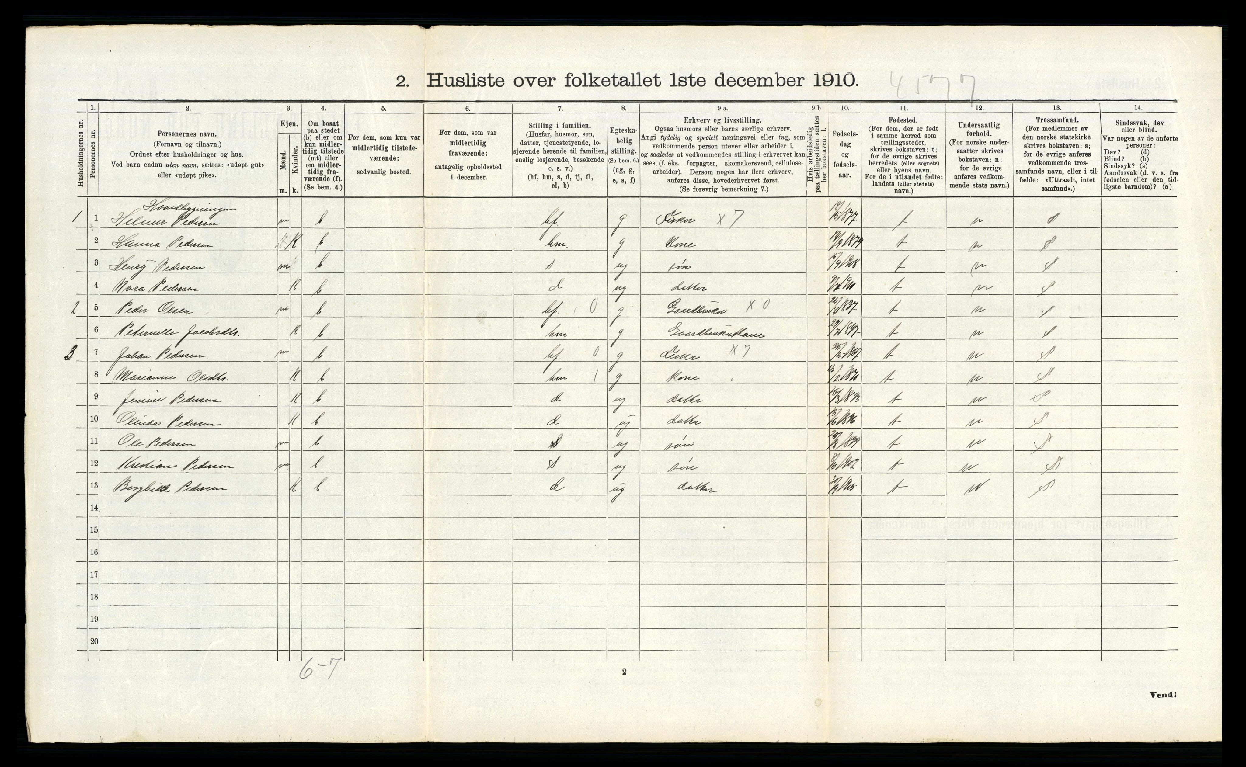 RA, 1910 census for Vega, 1910, p. 415