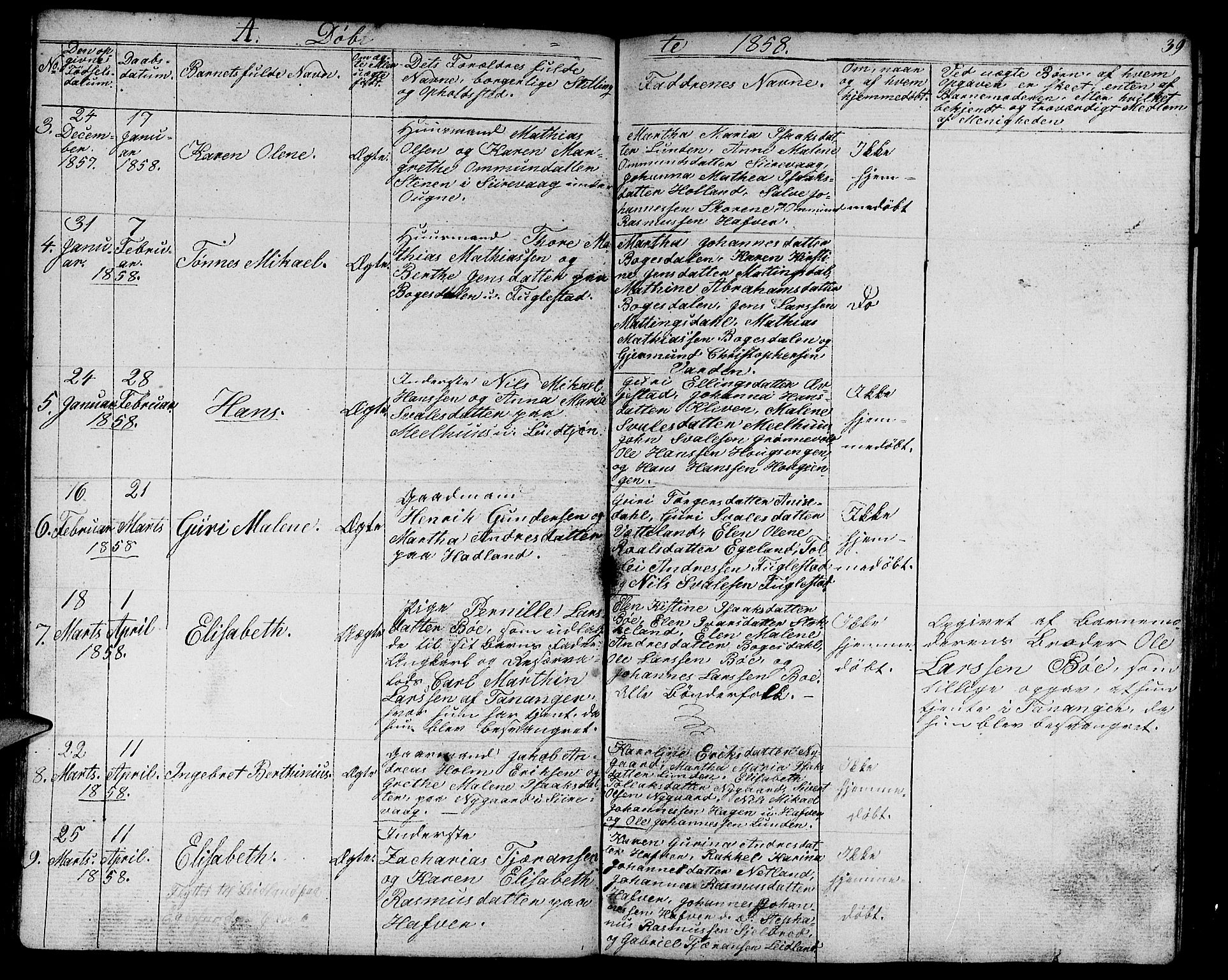 Eigersund sokneprestkontor, AV/SAST-A-101807/S09/L0003: Parish register (copy) no. B 3, 1846-1875, p. 39