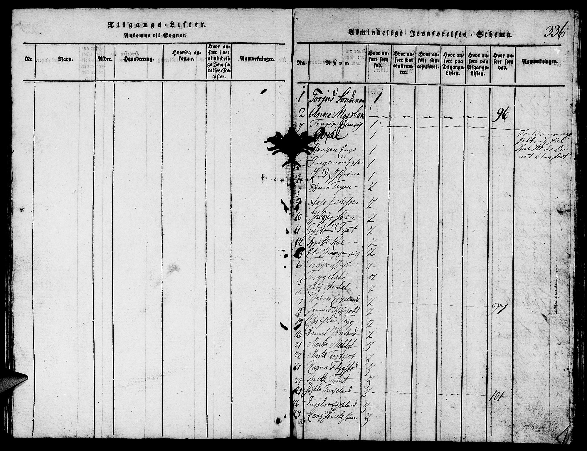 Suldal sokneprestkontor, SAST/A-101845/01/V/L0002: Parish register (copy) no. B 2, 1816-1845, p. 336