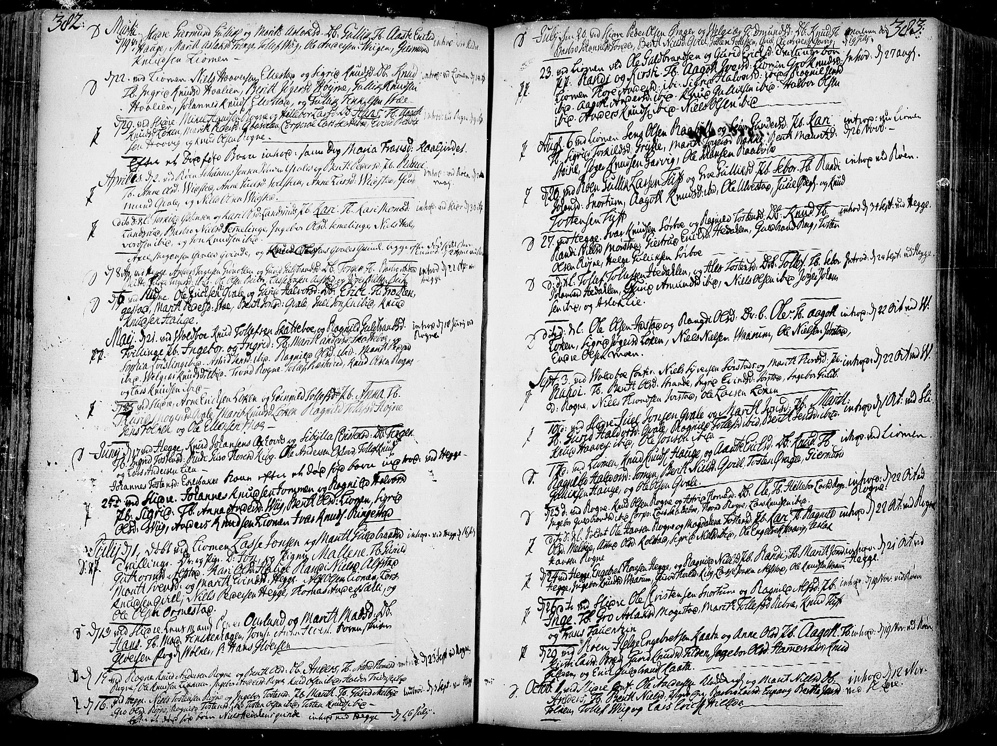 Slidre prestekontor, AV/SAH-PREST-134/H/Ha/Haa/L0001: Parish register (official) no. 1, 1724-1814, p. 382-383