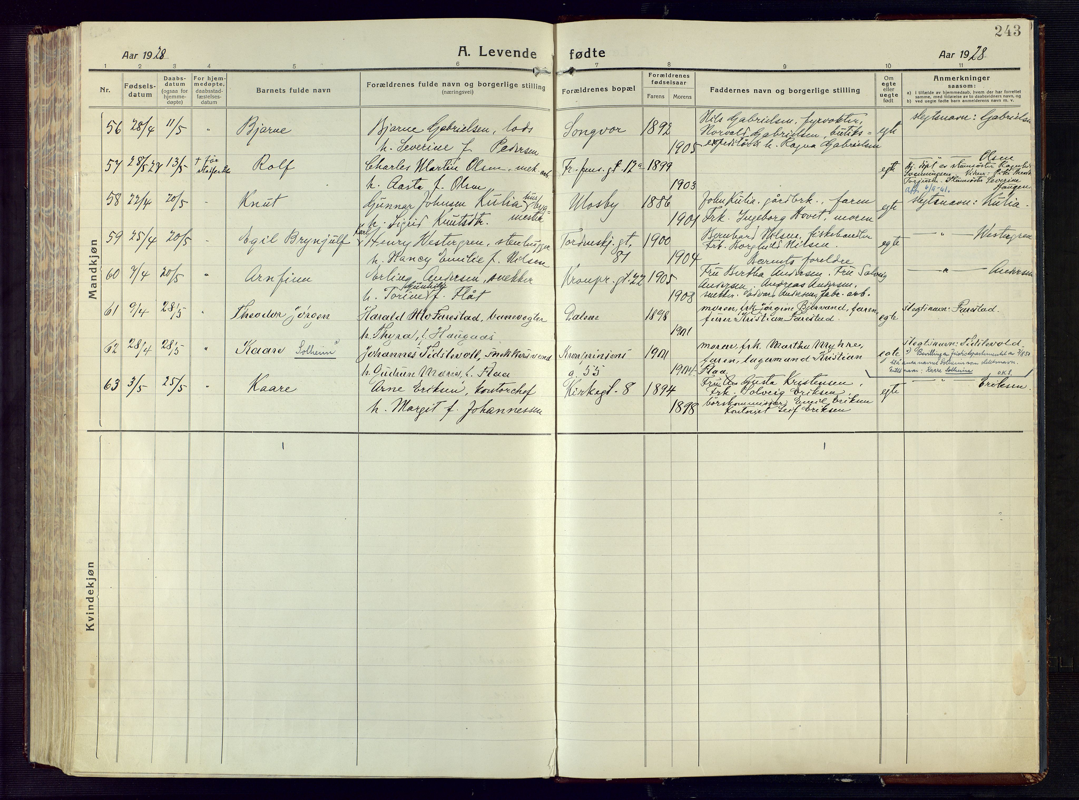 Kristiansand domprosti, AV/SAK-1112-0006/F/Fa/L0024: Parish register (official) no. A 23, 1918-1928, p. 243