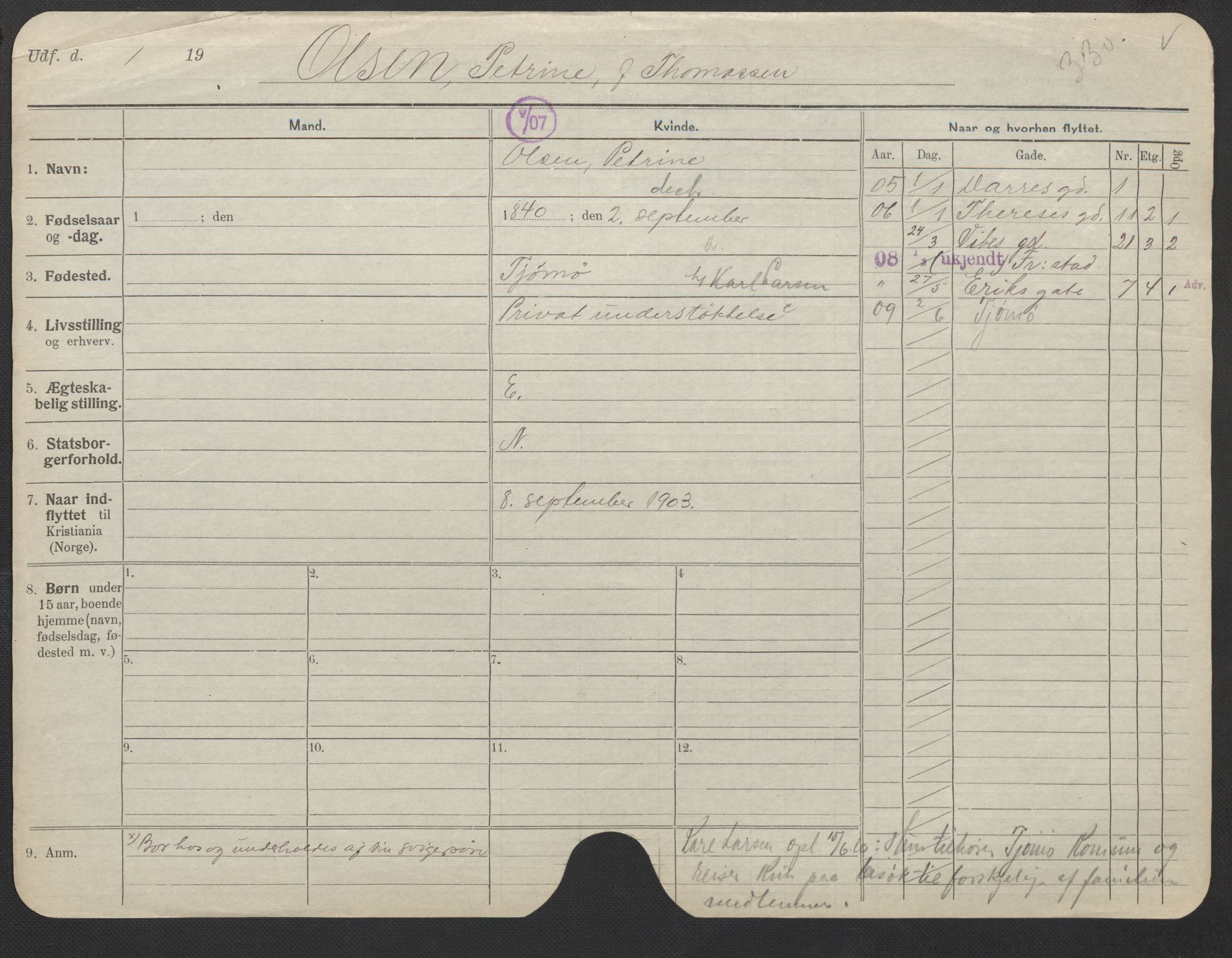 Oslo folkeregister, Registerkort, SAO/A-11715/F/Fa/Fac/L0022: Kvinner, 1906-1914, p. 301a