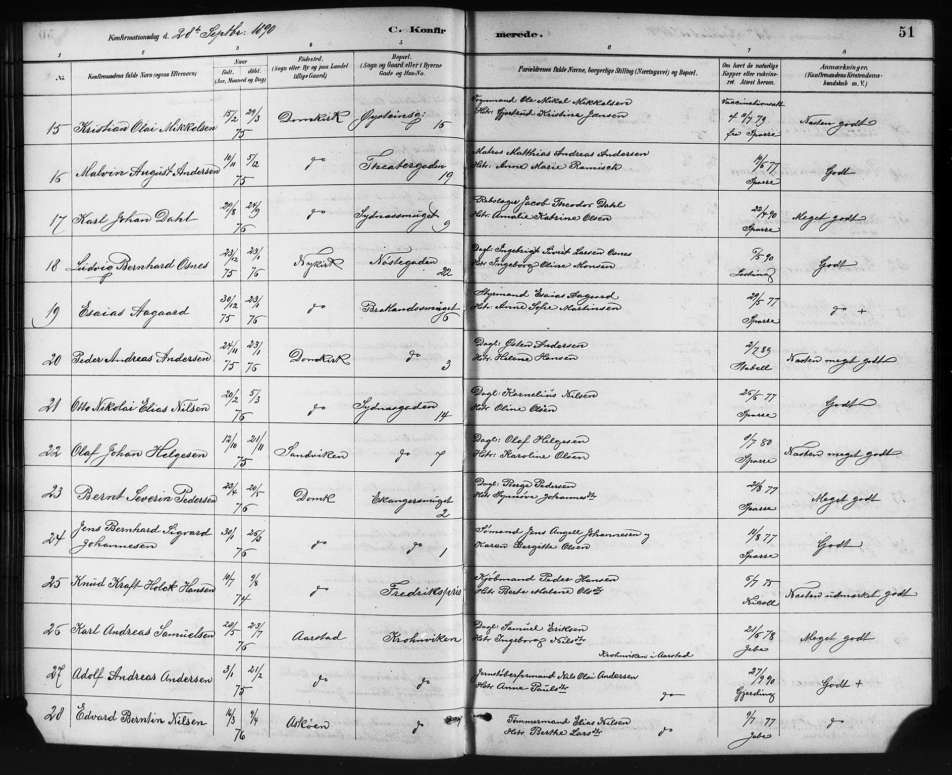 Johanneskirken sokneprestembete, SAB/A-76001/H/Hab: Parish register (copy) no. B 1, 1885-1907, p. 51