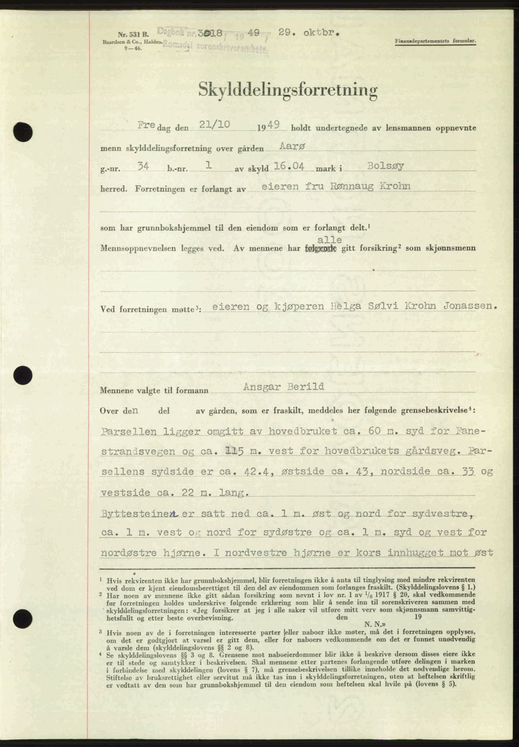 Romsdal sorenskriveri, AV/SAT-A-4149/1/2/2C: Mortgage book no. A31, 1949-1949, Diary no: : 3018/1949