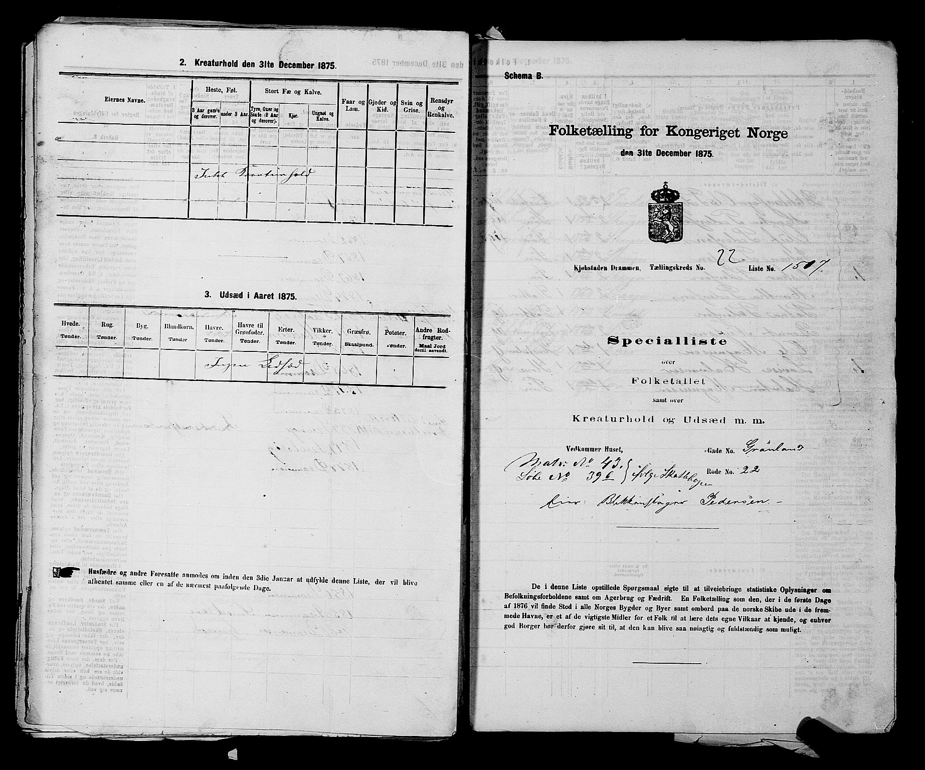 SAKO, 1875 census for 0602 Drammen, 1875, p. 2247