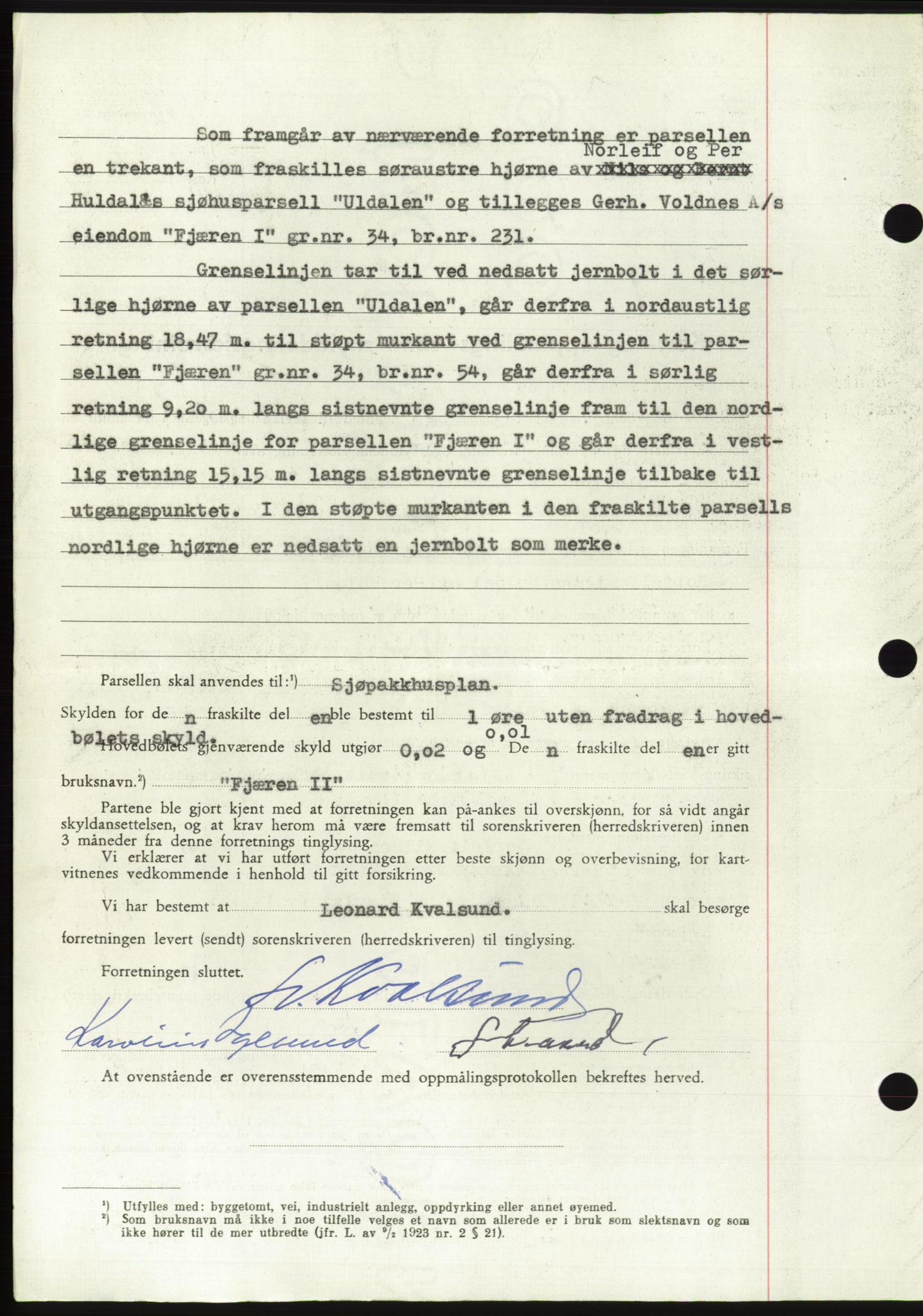Søre Sunnmøre sorenskriveri, AV/SAT-A-4122/1/2/2C/L0099: Mortgage book no. 25A, 1954-1954, Diary no: : 3152/1954