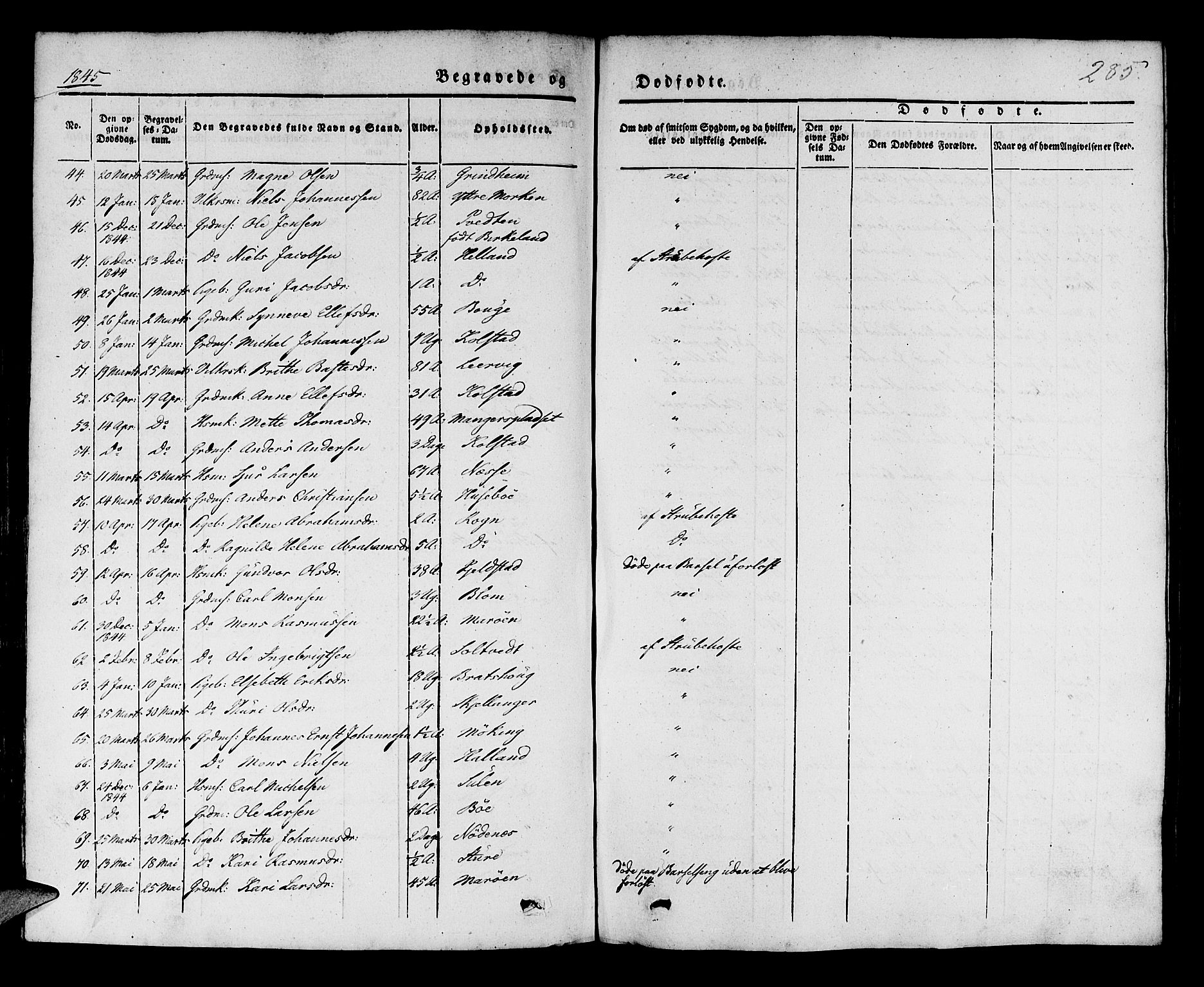 Manger sokneprestembete, AV/SAB-A-76801/H/Haa: Parish register (official) no. A 5, 1839-1848, p. 285