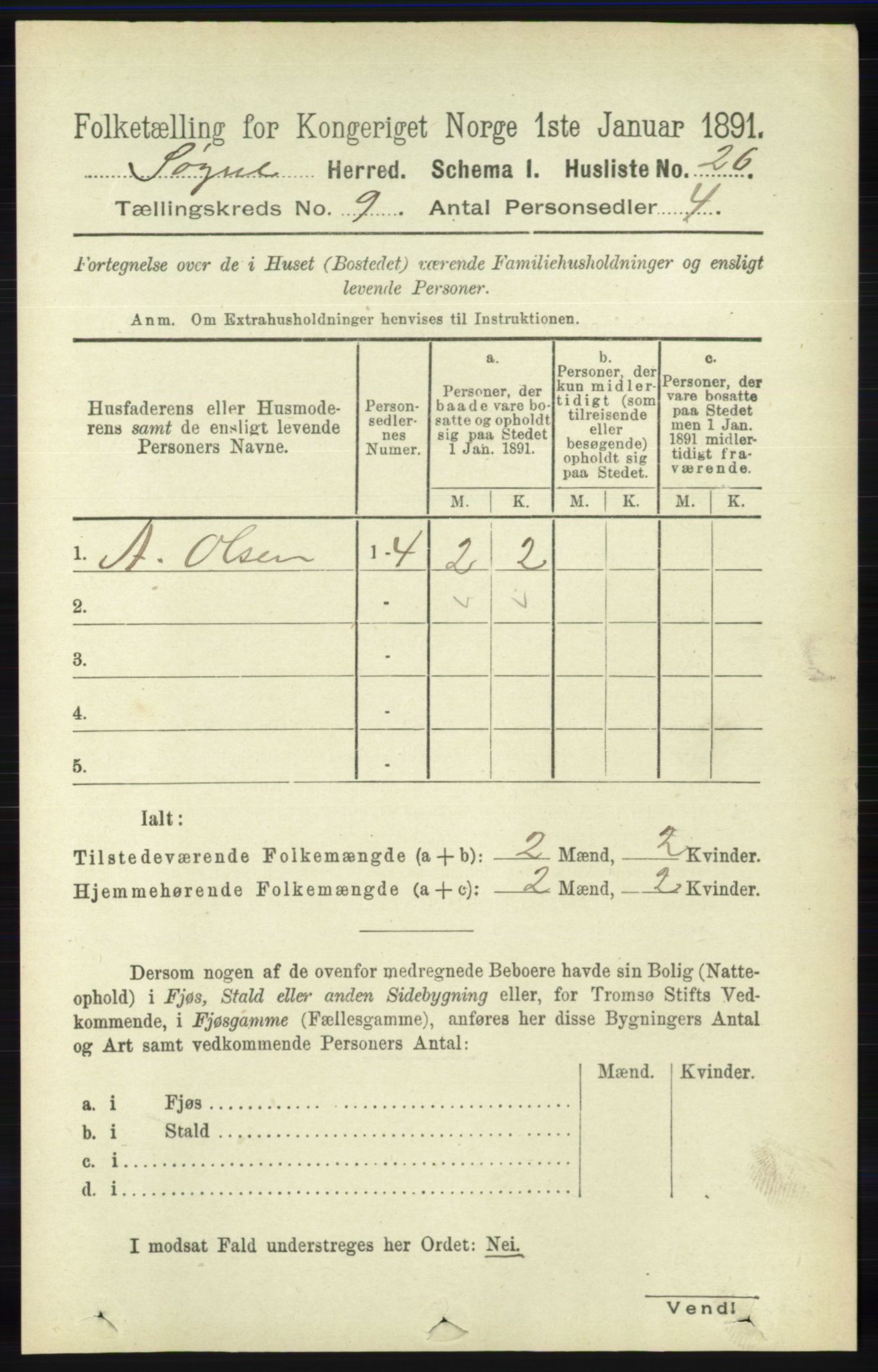 RA, 1891 census for 1018 Søgne, 1891, p. 2518