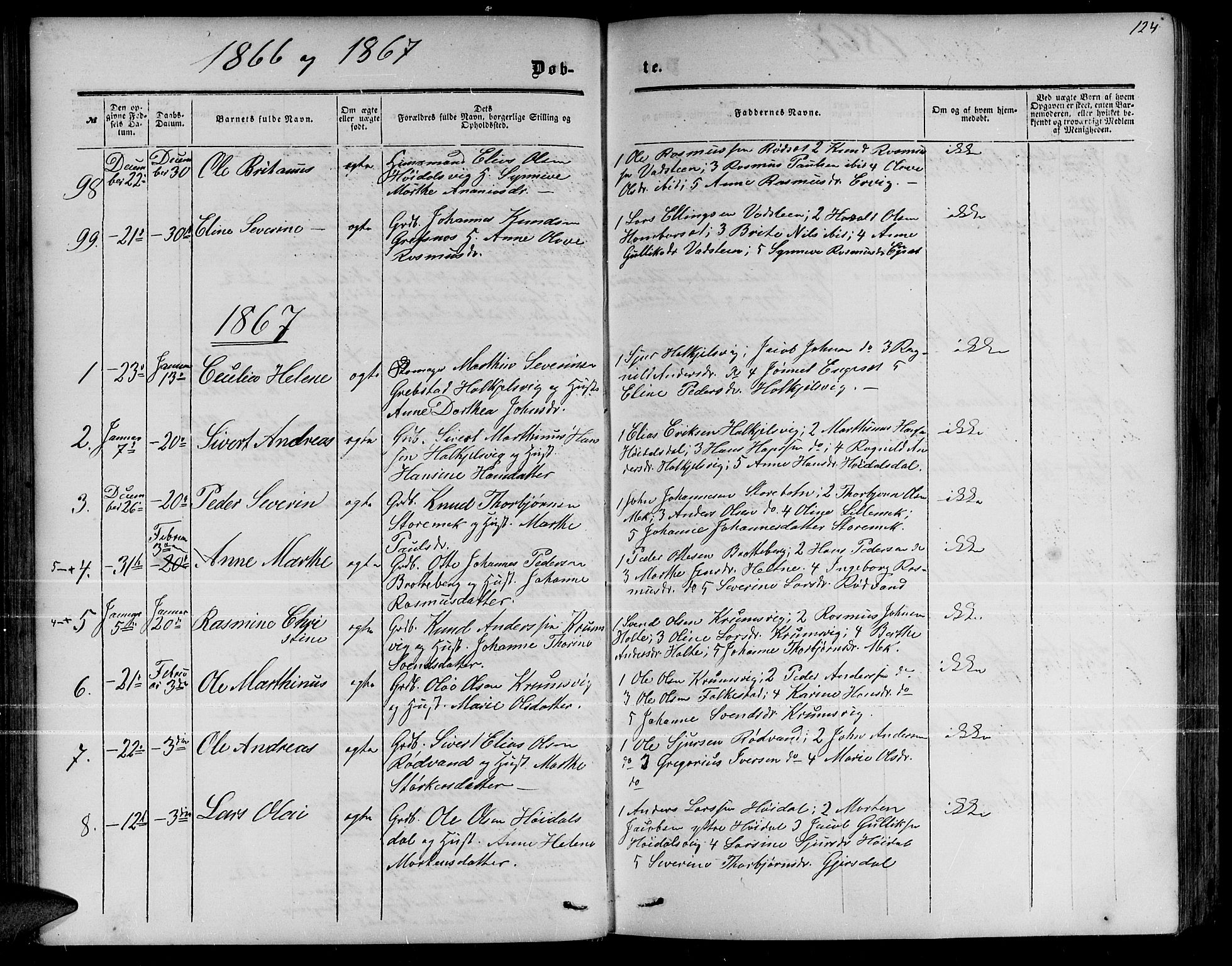 Ministerialprotokoller, klokkerbøker og fødselsregistre - Møre og Romsdal, SAT/A-1454/511/L0157: Parish register (copy) no. 511C03, 1864-1884, p. 124