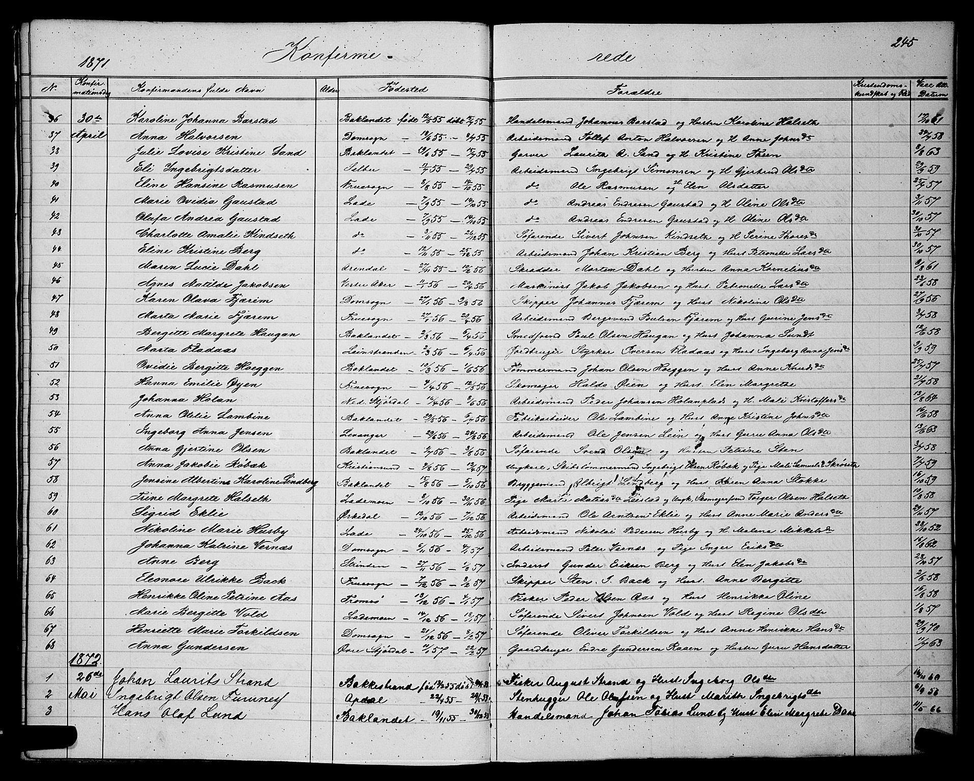 Ministerialprotokoller, klokkerbøker og fødselsregistre - Sør-Trøndelag, SAT/A-1456/604/L0220: Parish register (copy) no. 604C03, 1870-1885, p. 245