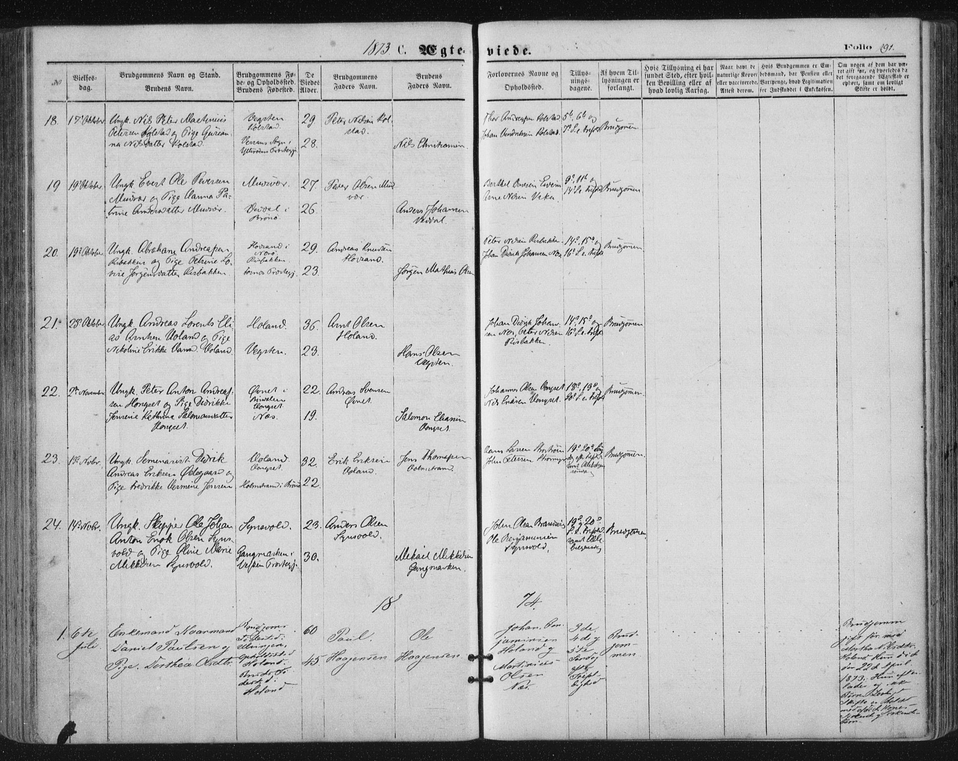 Ministerialprotokoller, klokkerbøker og fødselsregistre - Nordland, SAT/A-1459/816/L0241: Parish register (official) no. 816A07, 1870-1885, p. 191