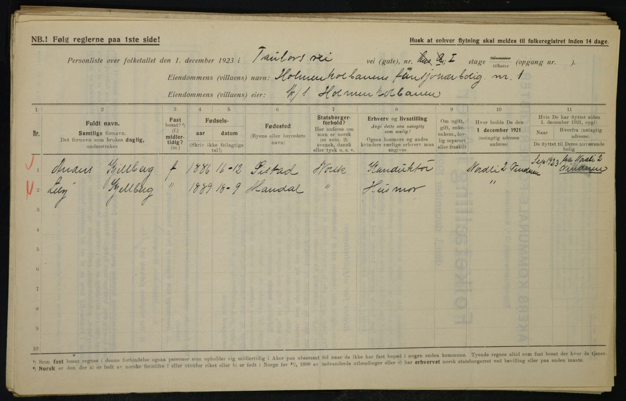 , Municipal Census 1923 for Aker, 1923, p. 19319