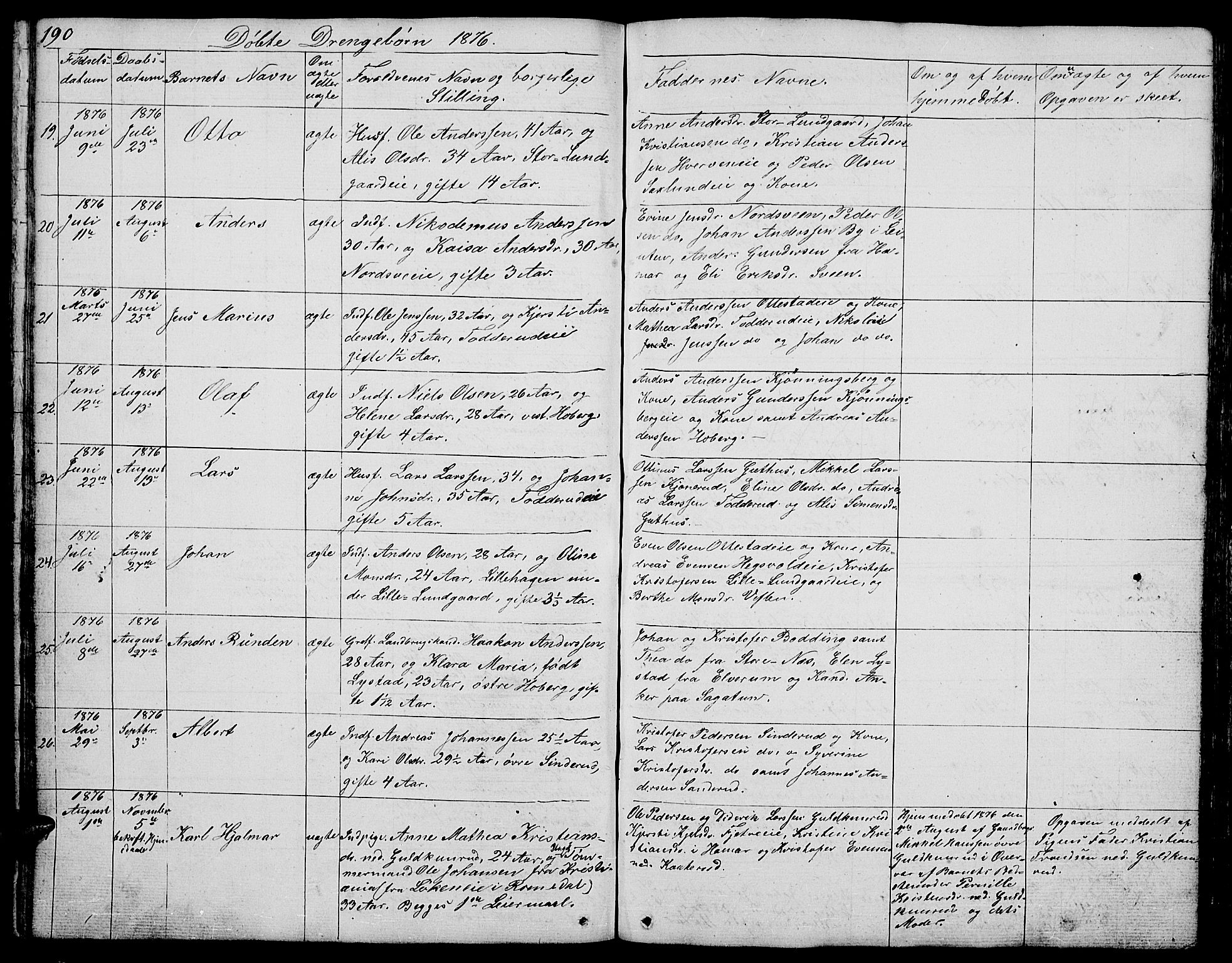 Stange prestekontor, AV/SAH-PREST-002/L/L0002: Parish register (copy) no. 2, 1838-1879, p. 190