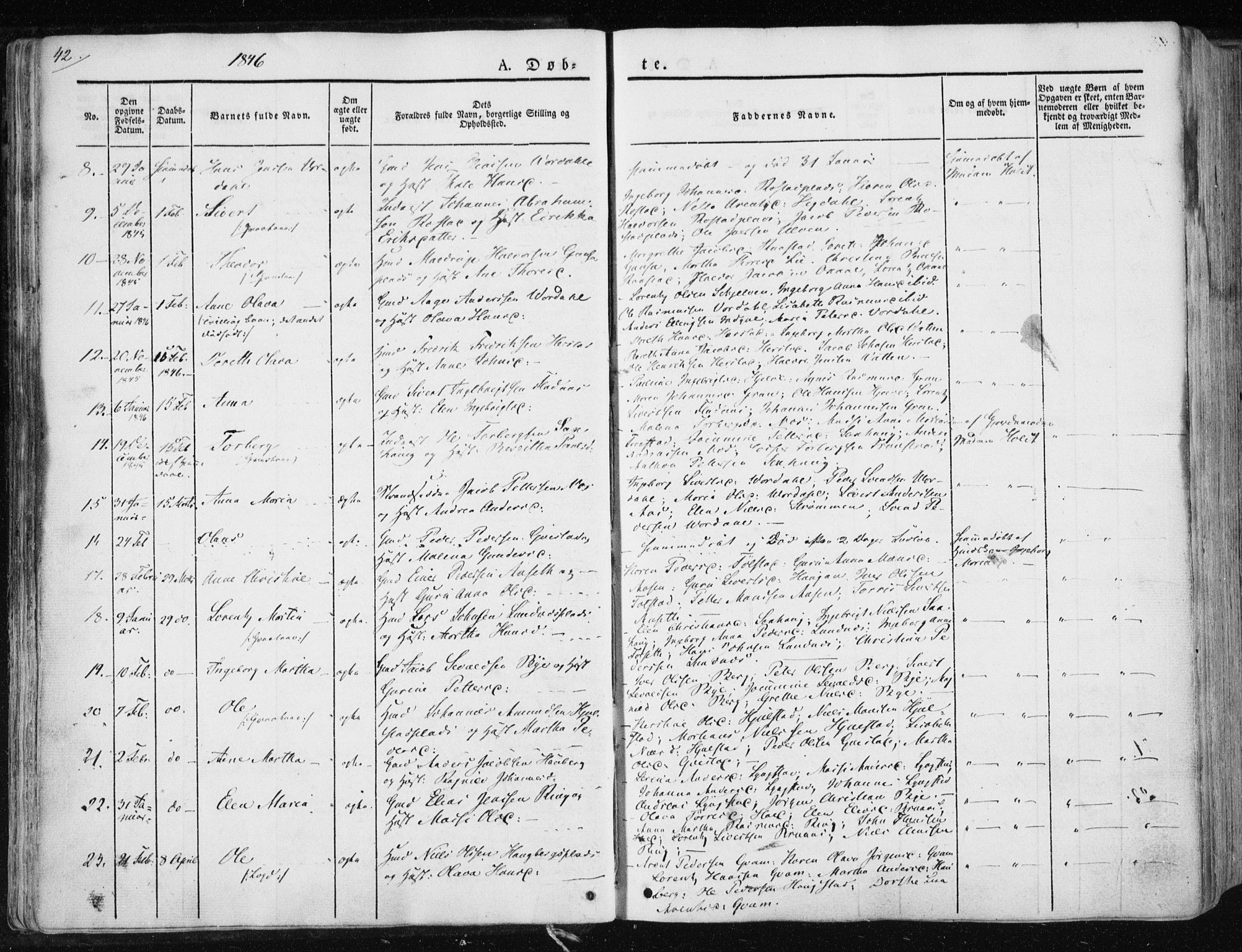Ministerialprotokoller, klokkerbøker og fødselsregistre - Nord-Trøndelag, SAT/A-1458/730/L0280: Parish register (official) no. 730A07 /1, 1840-1854, p. 42