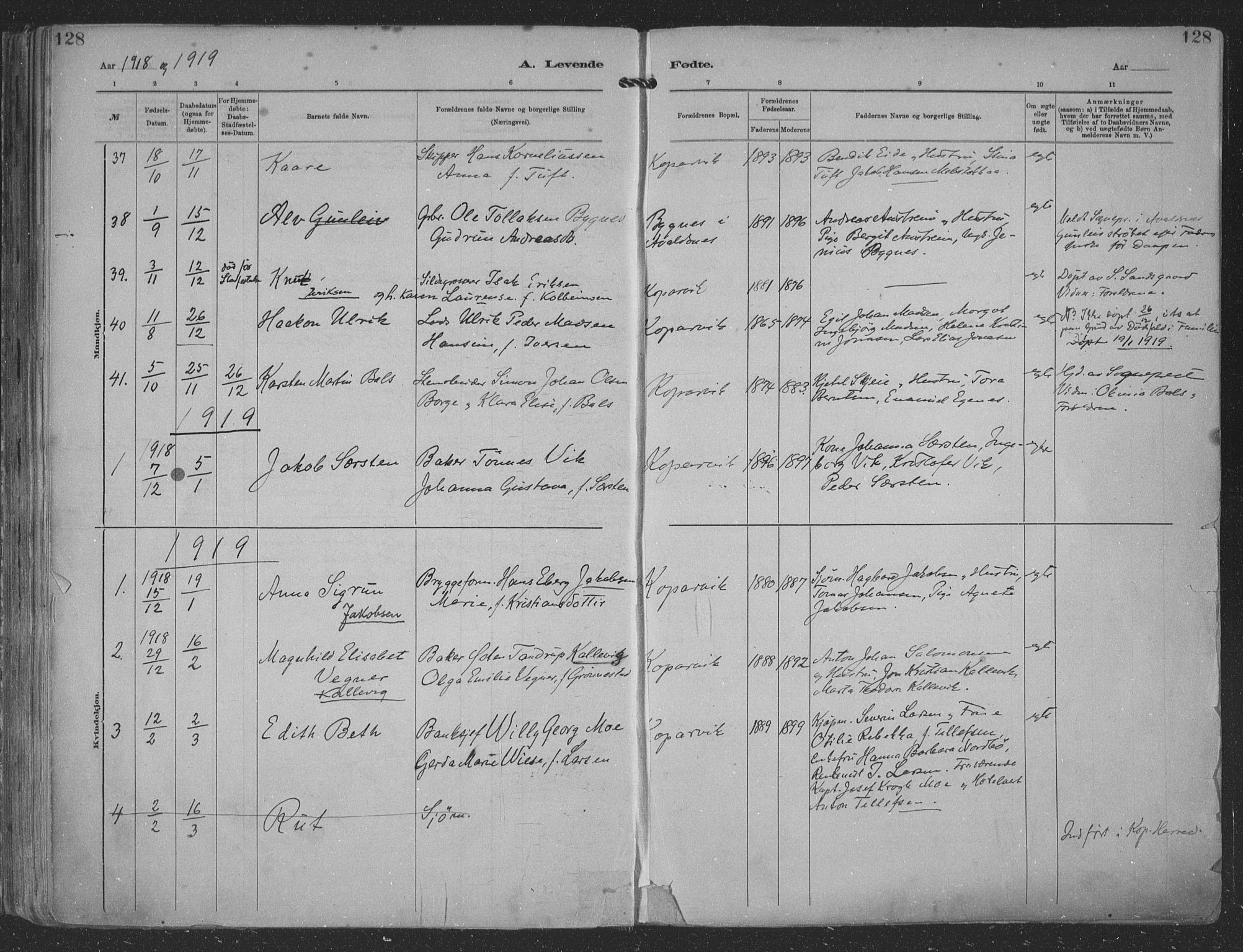 Kopervik sokneprestkontor, AV/SAST-A-101850/H/Ha/Haa/L0001: Parish register (official) no. A 1, 1880-1919, p. 128