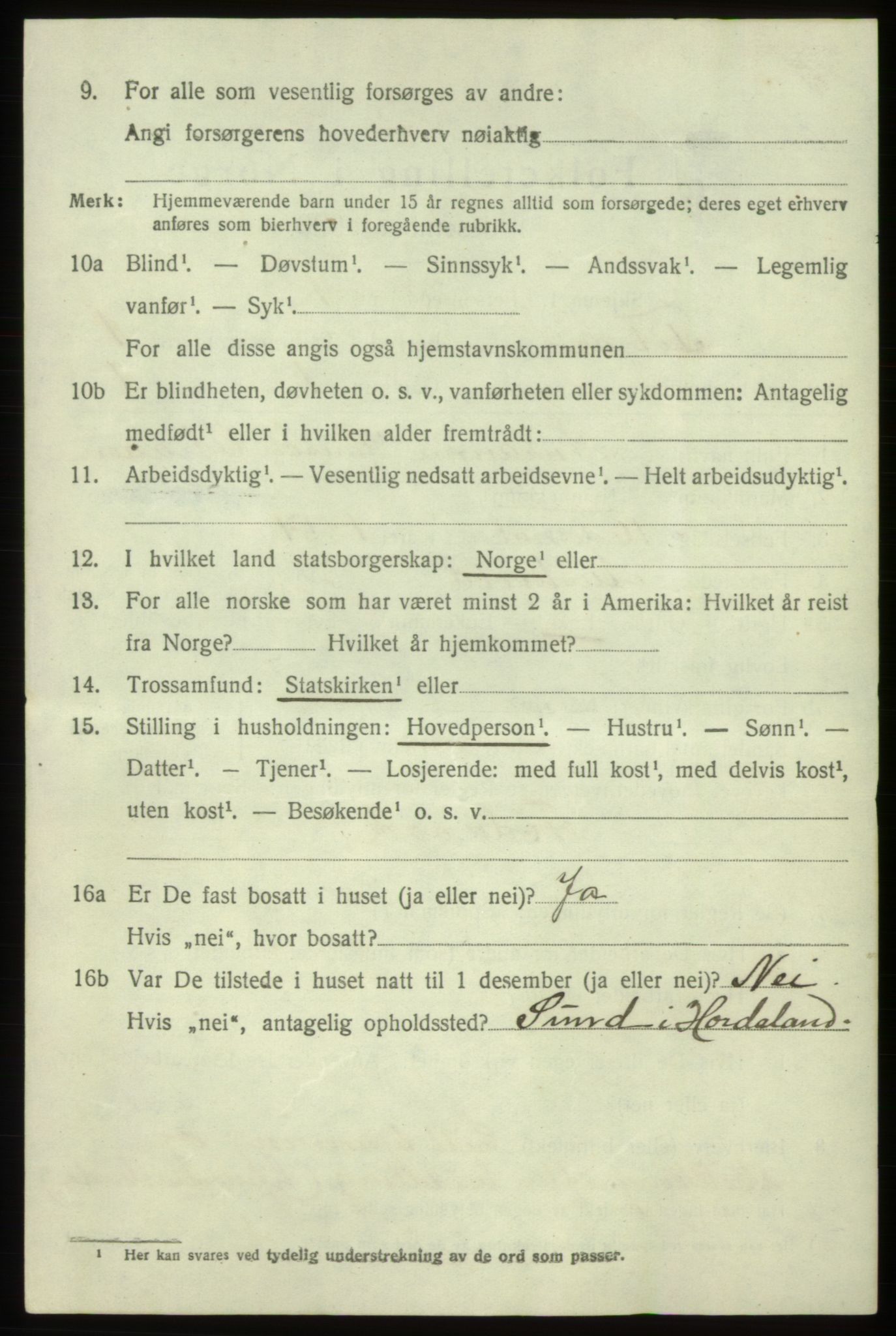 SAB, 1920 census for Fitjar, 1920, p. 955