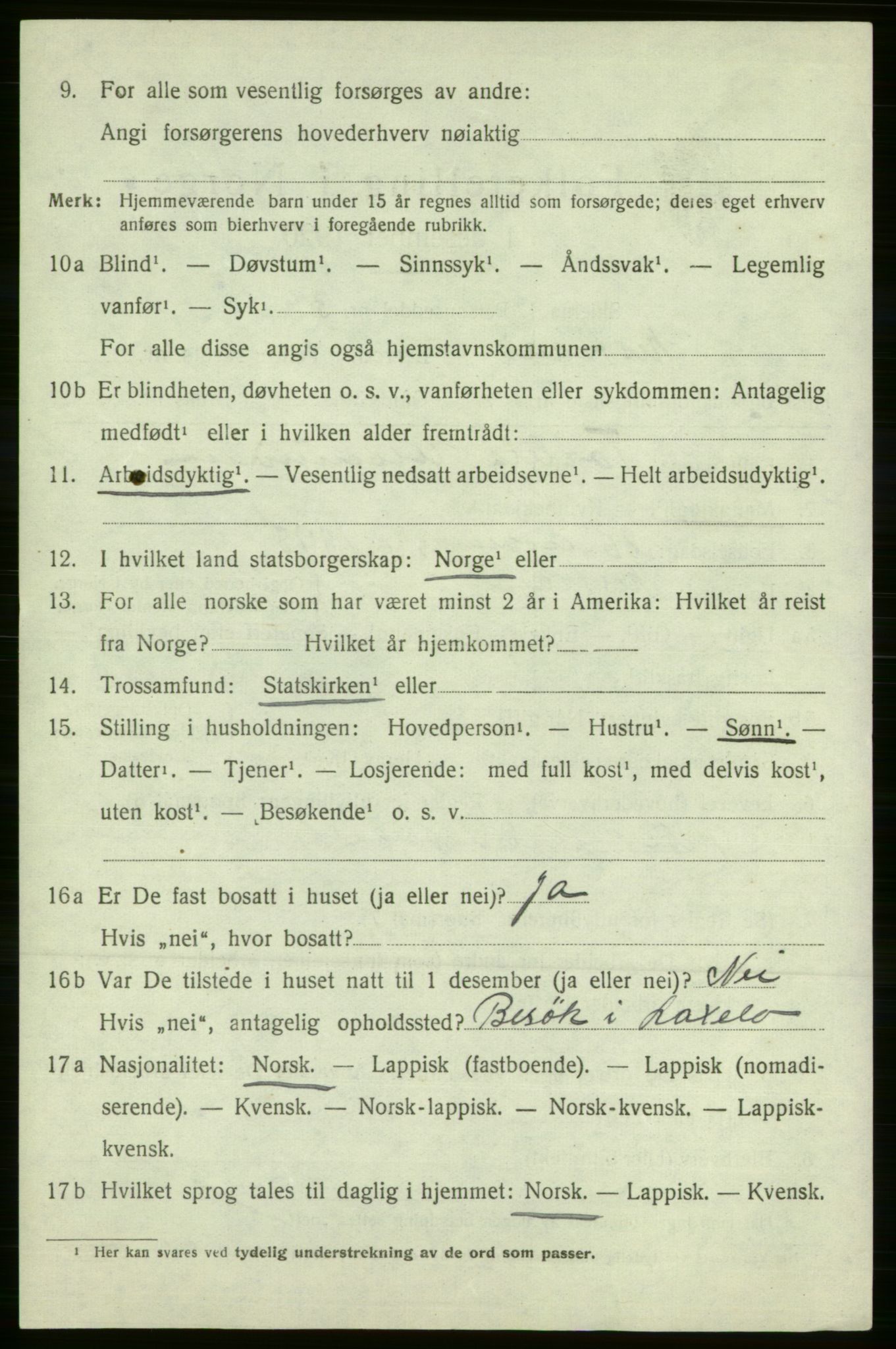 SATØ, 1920 census for Kistrand, 1920, p. 1495